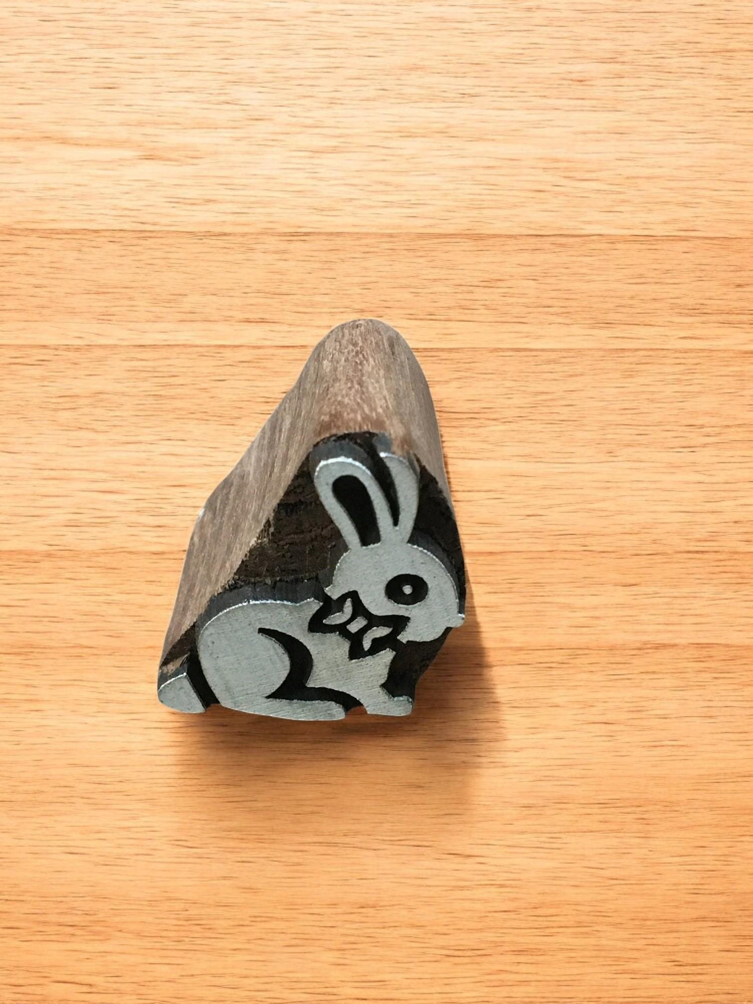 Hand Carved Indian Wood Printing Block – Bunny with Bow