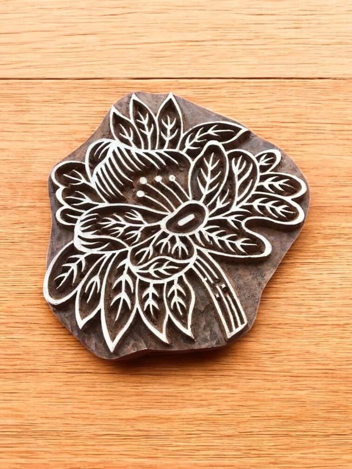 Floral Wood Stamp, Hand Carved Indian Block Print, Pottery Stamp