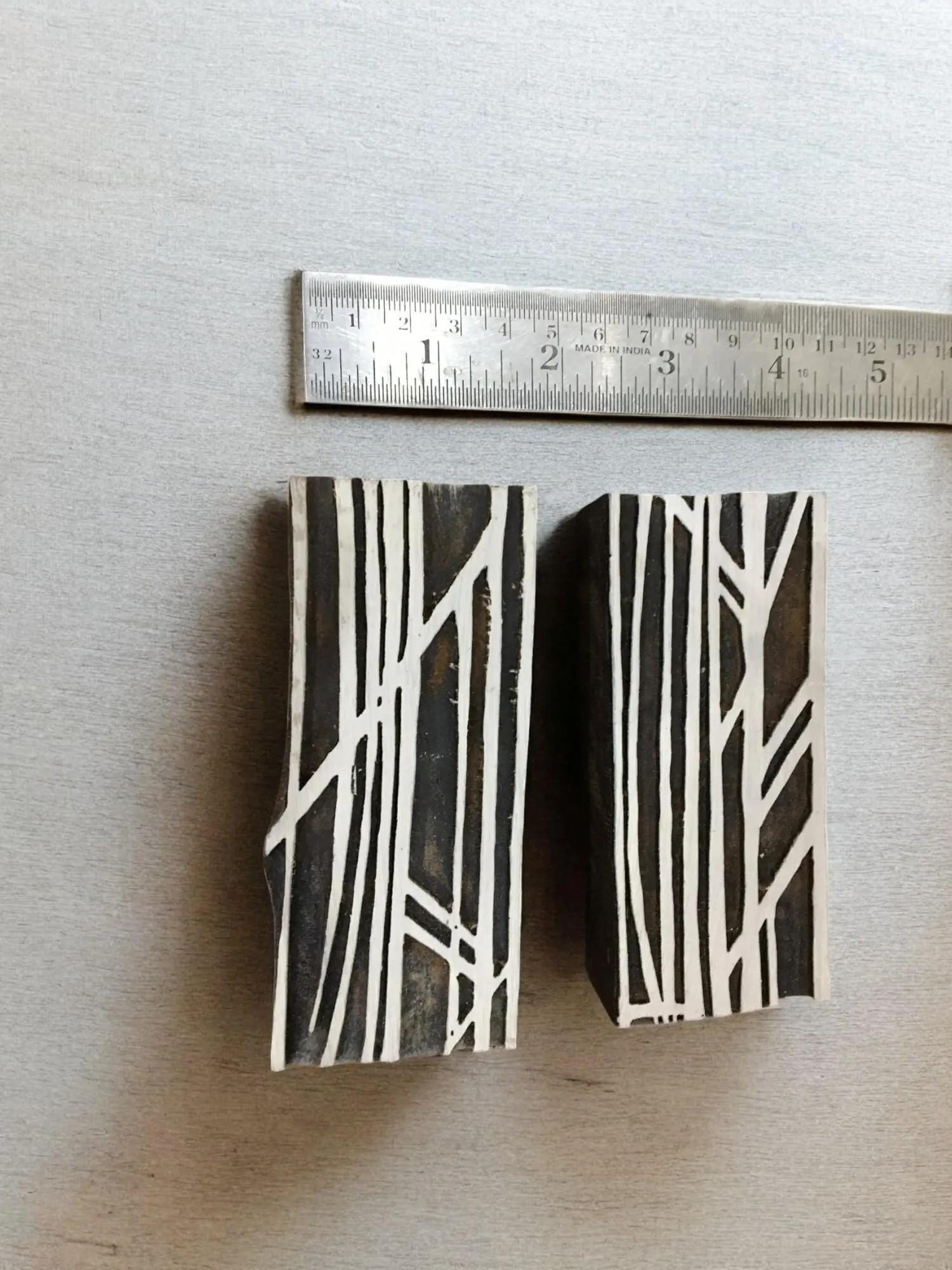 Bamboo Maze Pair,  hand carved Indian wood printing block; textile stamp; pottery stamp,