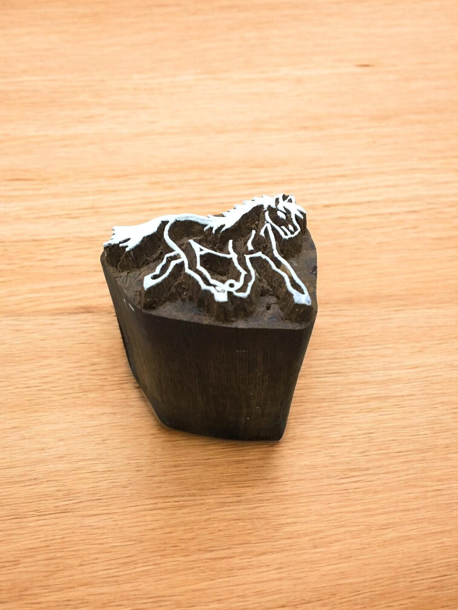 Running Horse Printing Block: Hand Carved Indian Textile Stamp