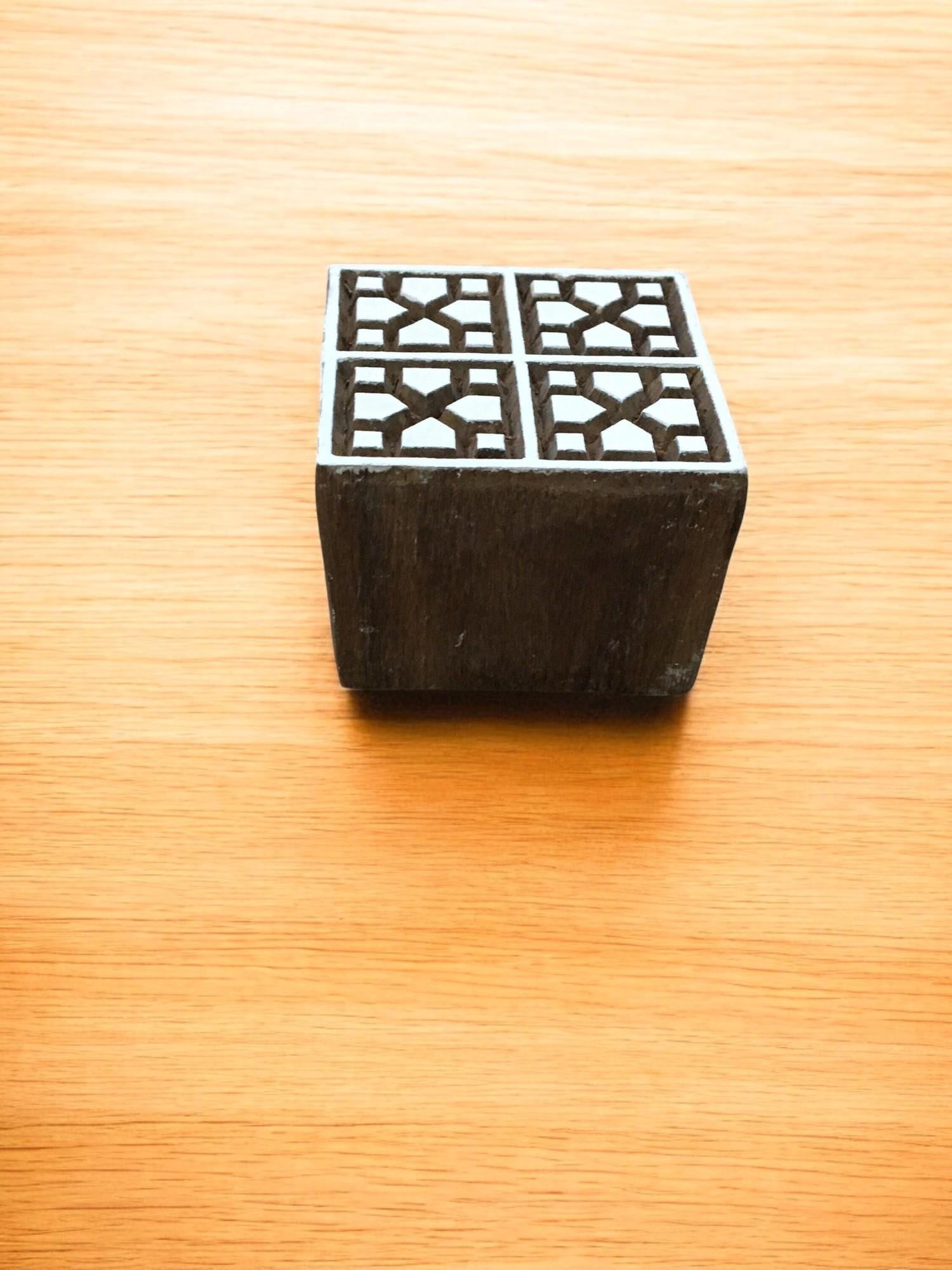 Geometric Square Wood Stamp: Hand Carved Printing Block