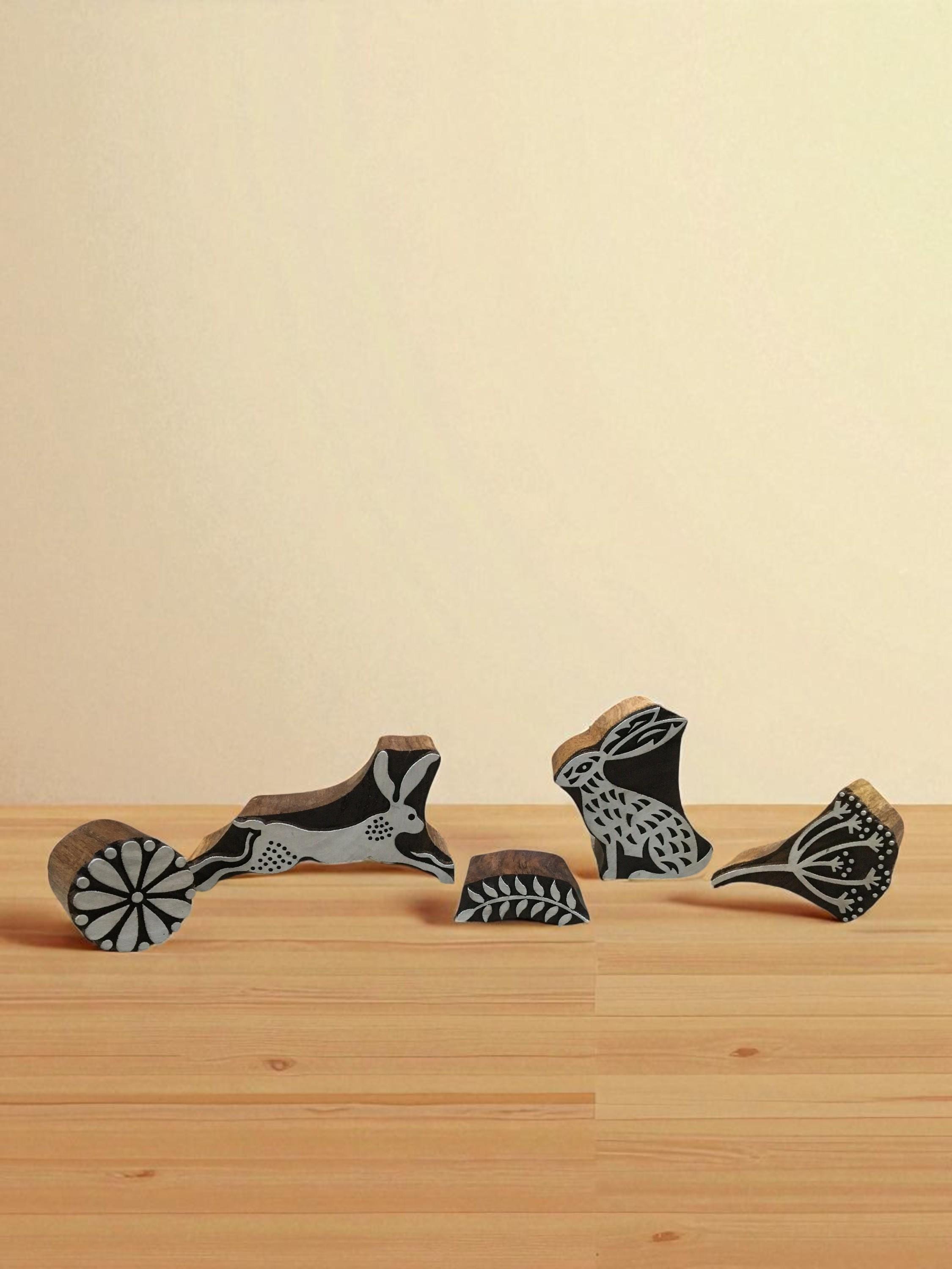 Hare and Seed Head Stamp Block Set, Hand Carved Indian Wood Printing