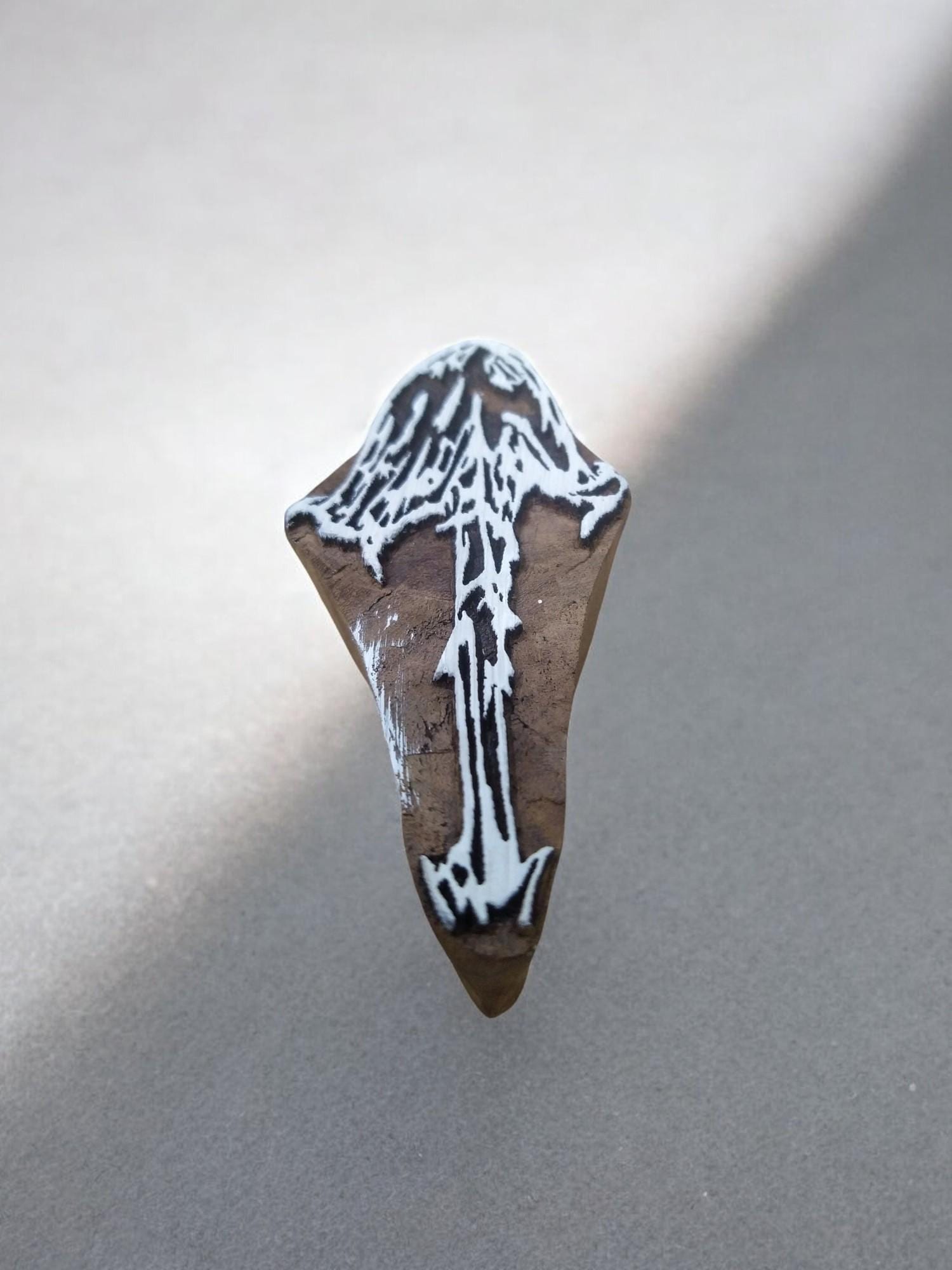 Mushroom Pottery Stamp, Hand Carved Indian Wood Block