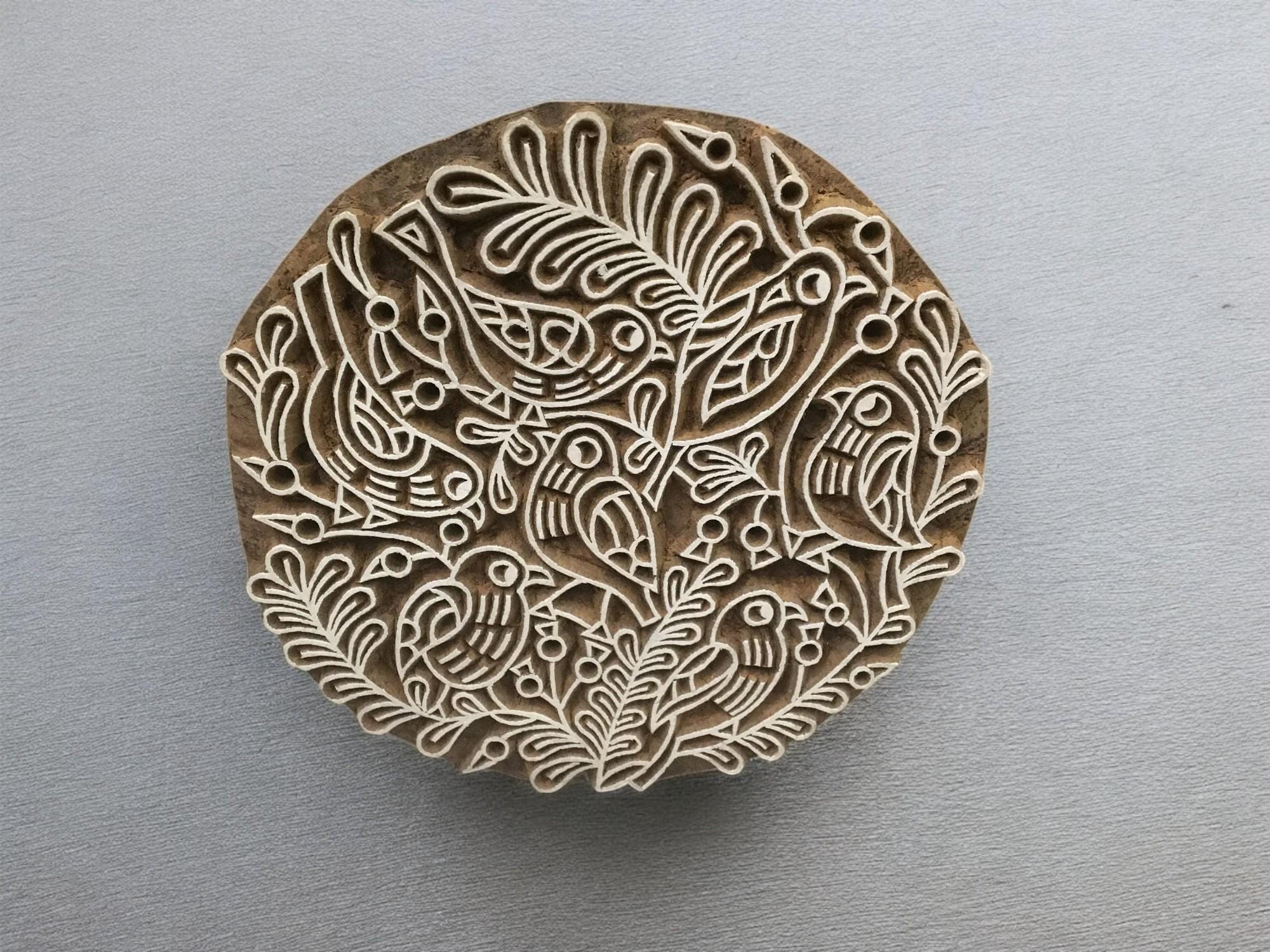 Fair Trade Hand Carved Indian Wood Stamp, Artistic Bird Design