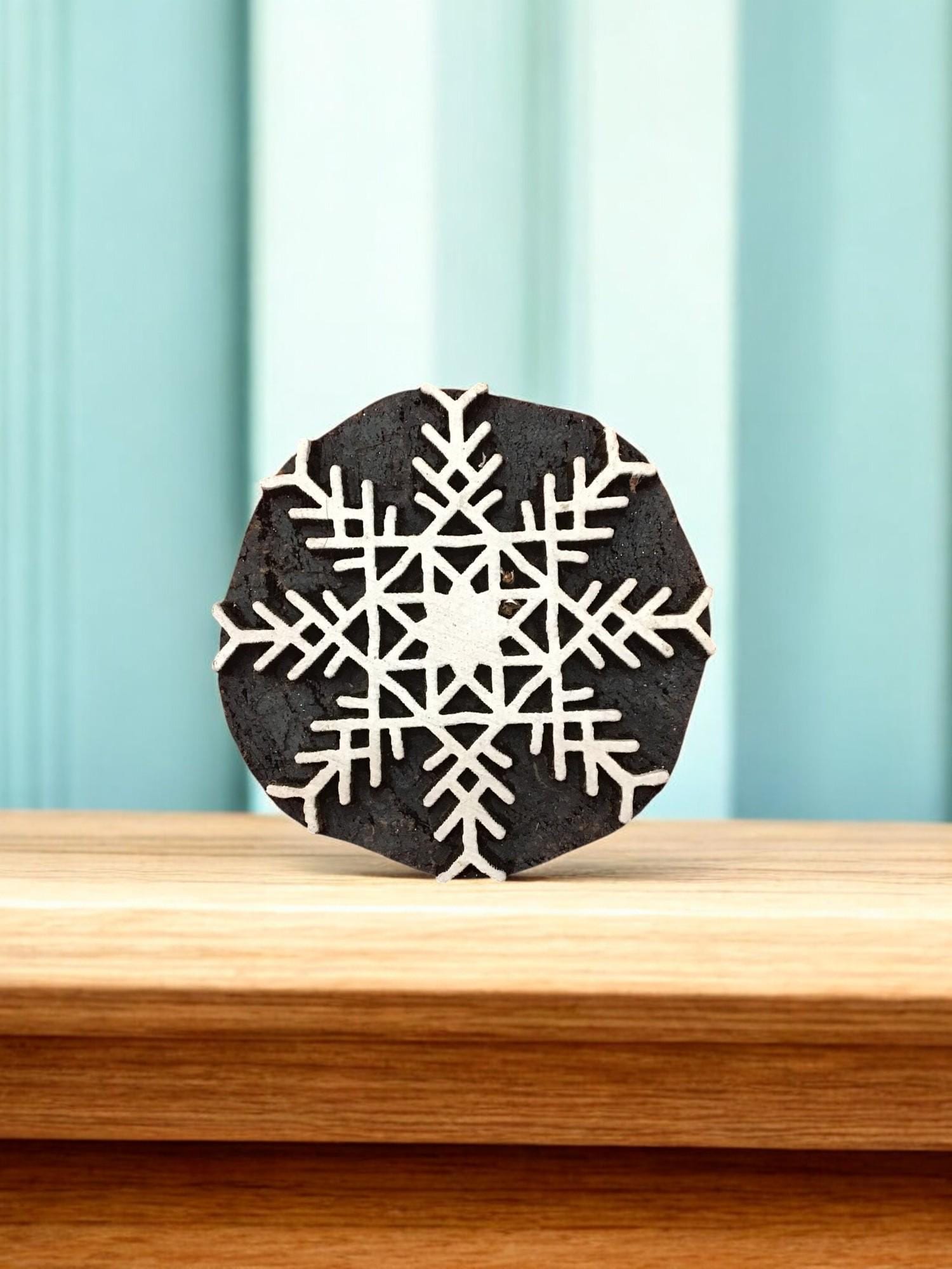 Snowflake Motif Wood Block Stamp Set, Hand Carved Printing Blocks
