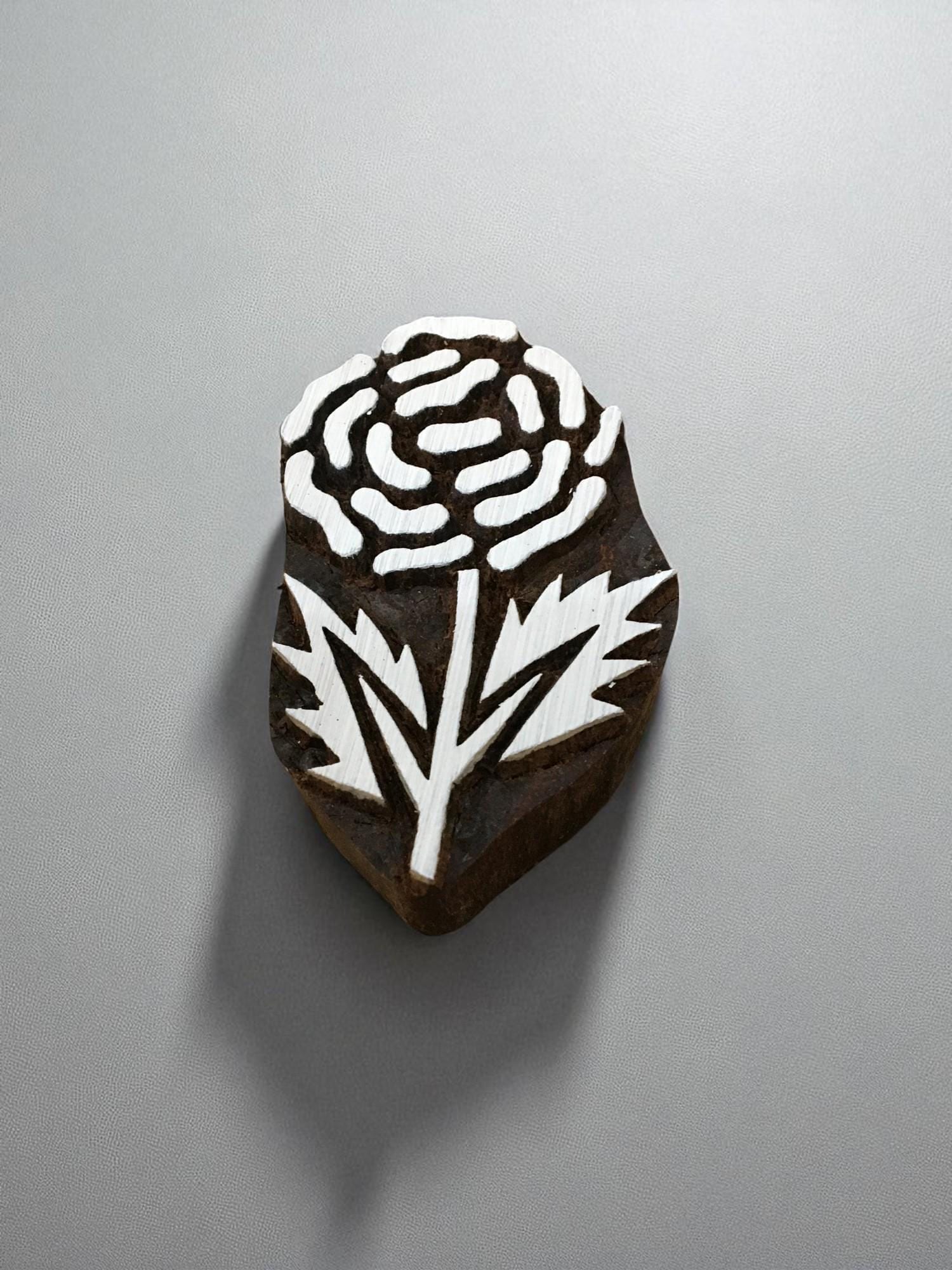 A Solid Rose  hand carved Indian wood printing block; textile stamp; pottery stamp,