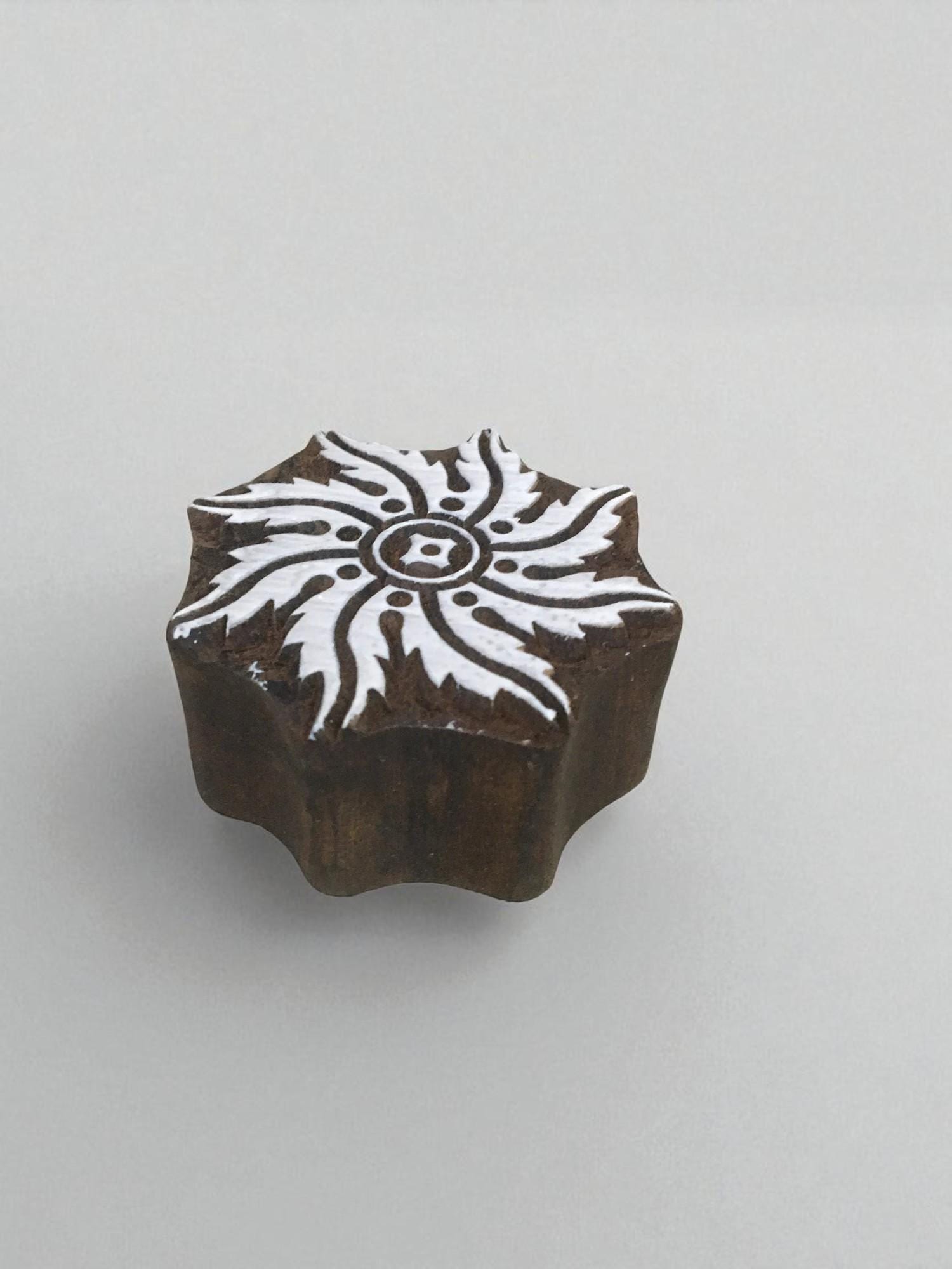 Hand Carved Indian Wood Stamp, Mandala Block (6cm)