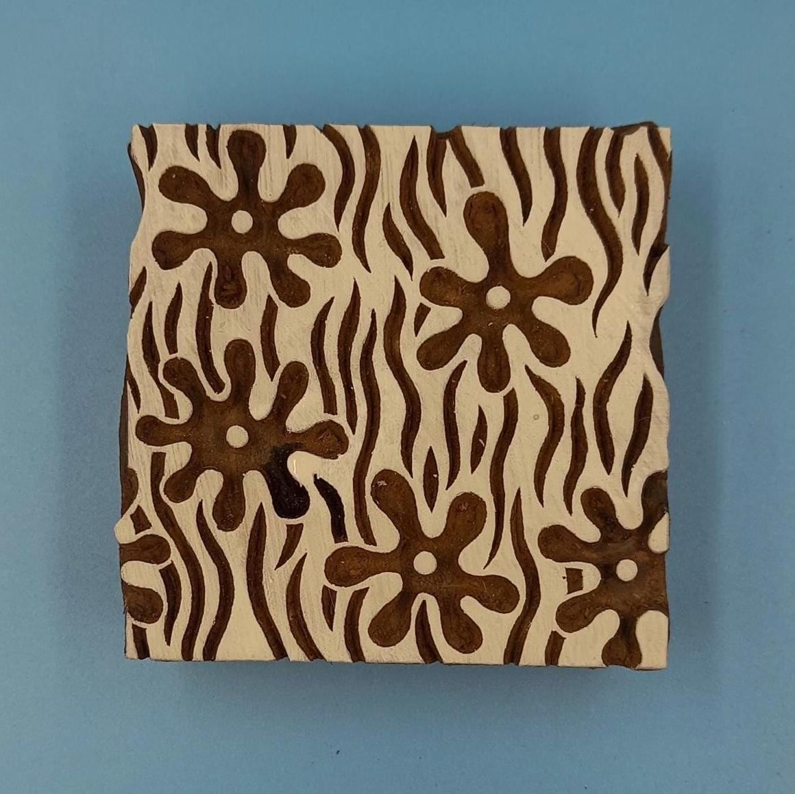 Underwater Flora Wooden Printing Block Pottery Stamp, Batik Tjaps, Blaudruck stempel, floral carved stamps