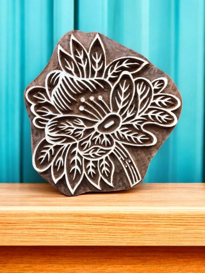 Floral Wood Stamp, Hand Carved Indian Block Print, Pottery Stamp