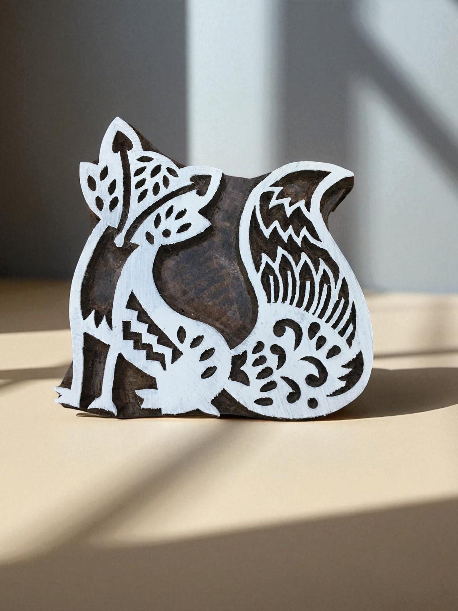 Hand Carved Fox Wood Block Stamp, Textile Printing (5x6cm)