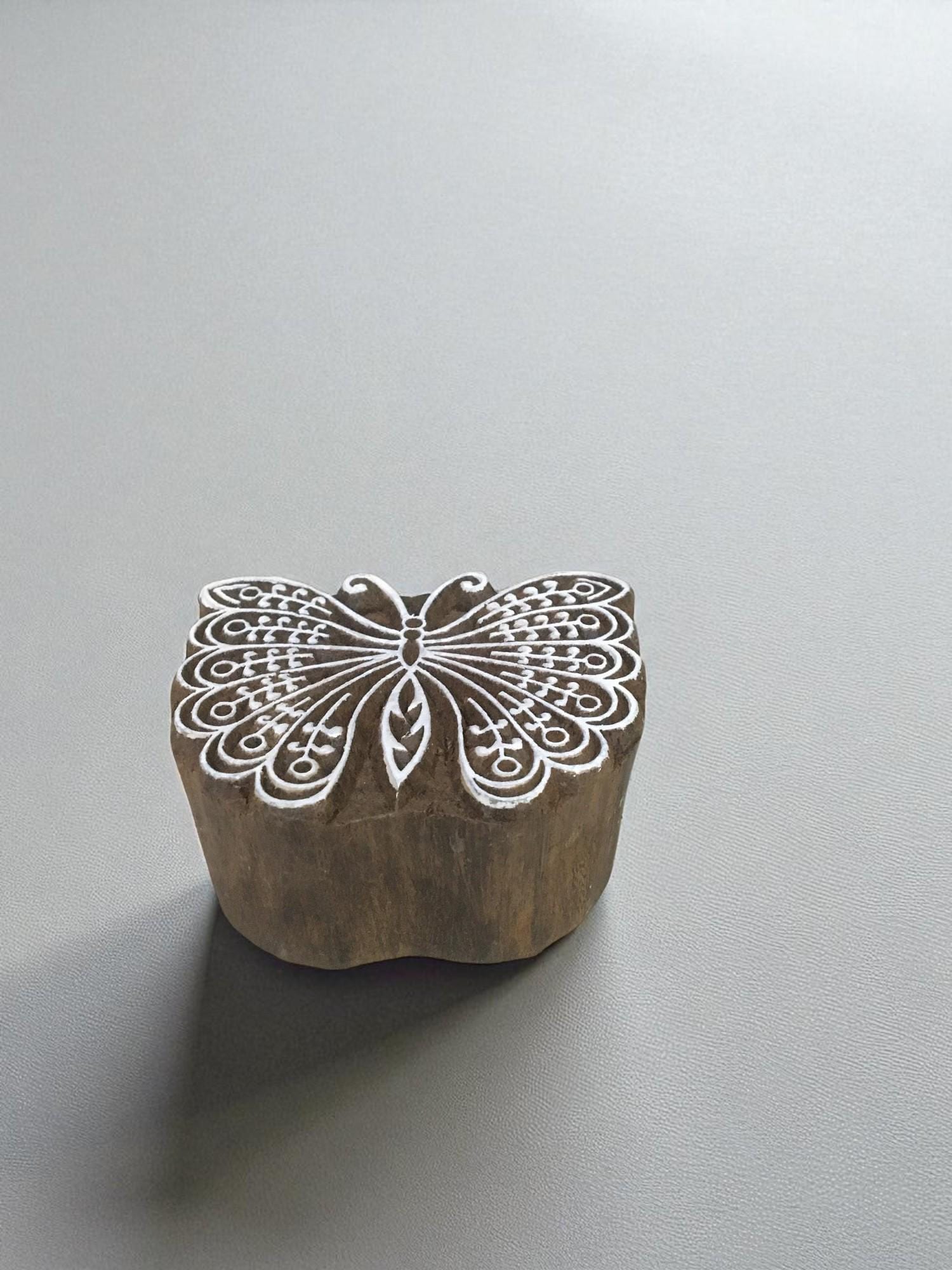 Fair Trade Butterfly Wood Block Print Stamp, Indian Textile Art