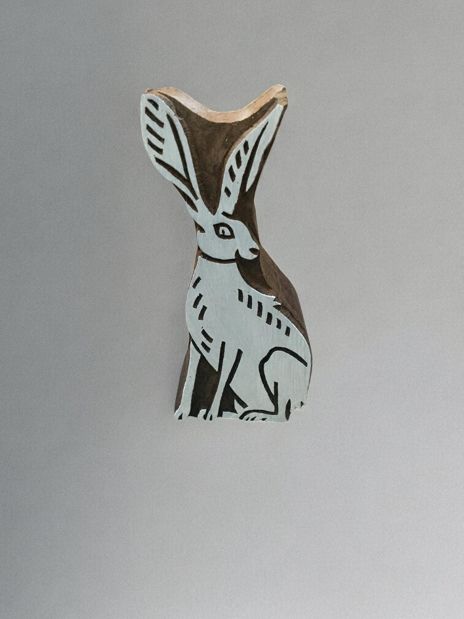 Sitting hare  hand carved Indian wood printing block; textile stamp; pottery stamp,