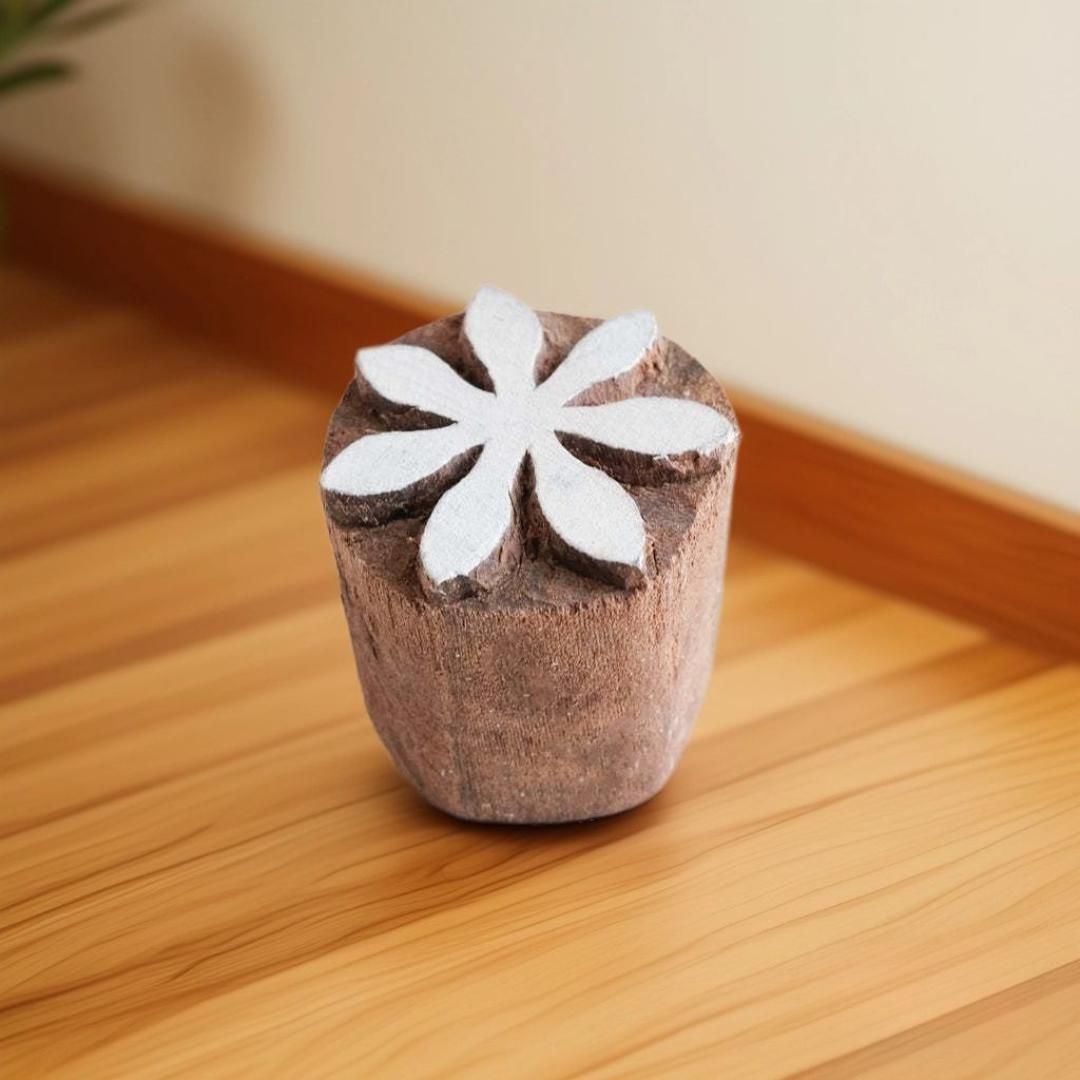 Mini 7-Leaves Flower Blockprint Stamp, Clay and Textile Stamp (1.5"x1.5")
