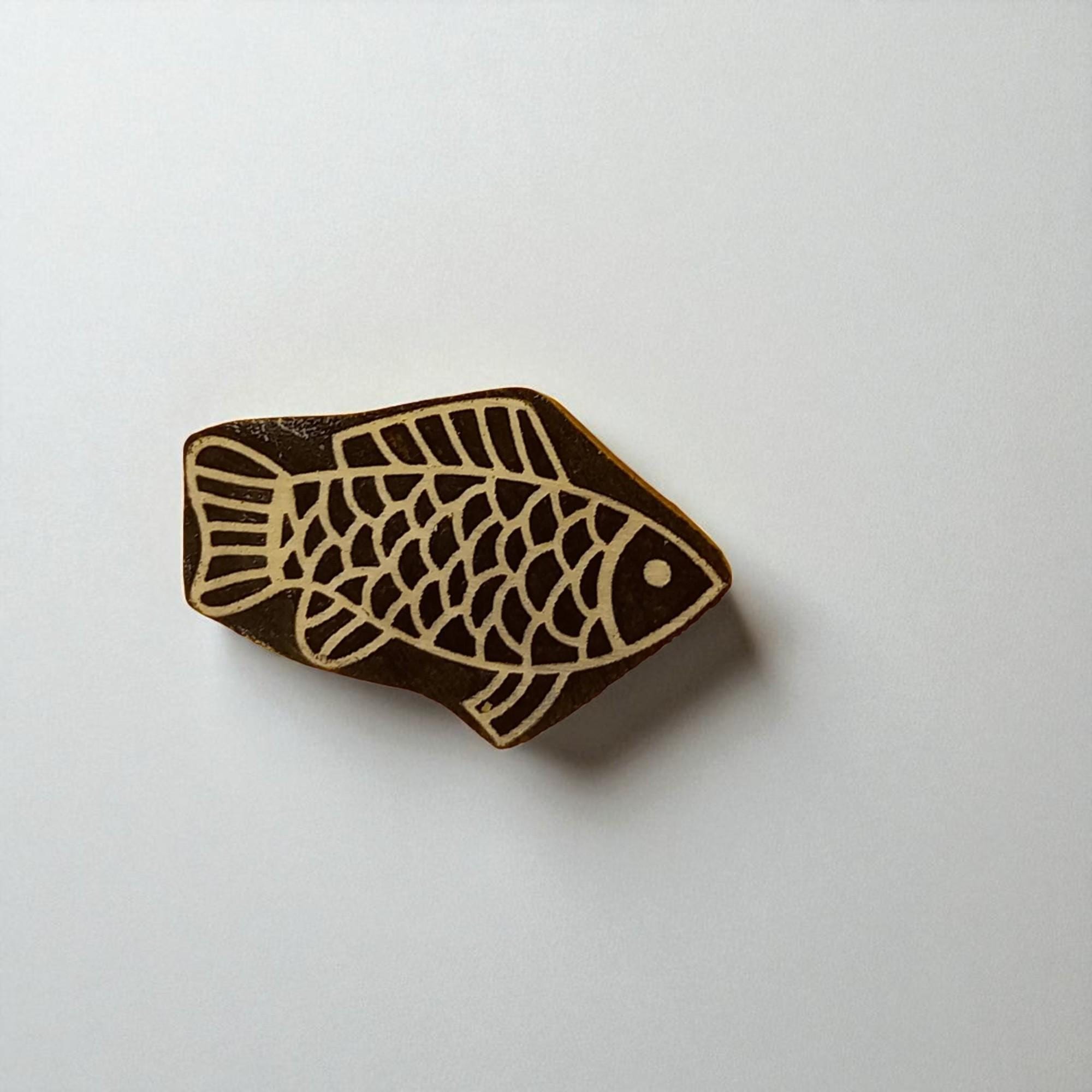 Sleepy Fish  hand carved Indian wood printing block; textile stamp; pottery stamp,