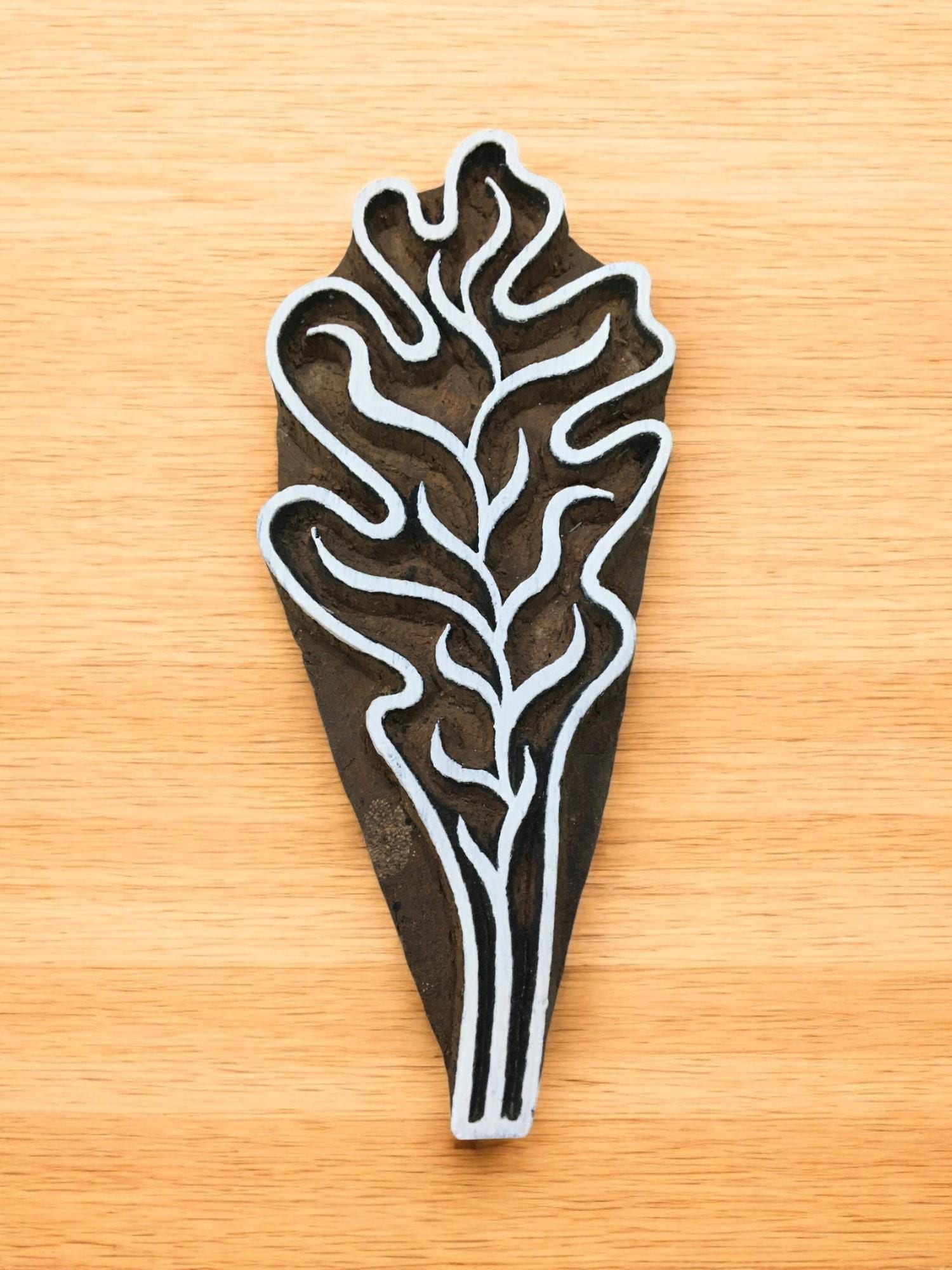 Tropical Leaf, hand carved Indian wood printing block; textile stamp; pottery stamp,