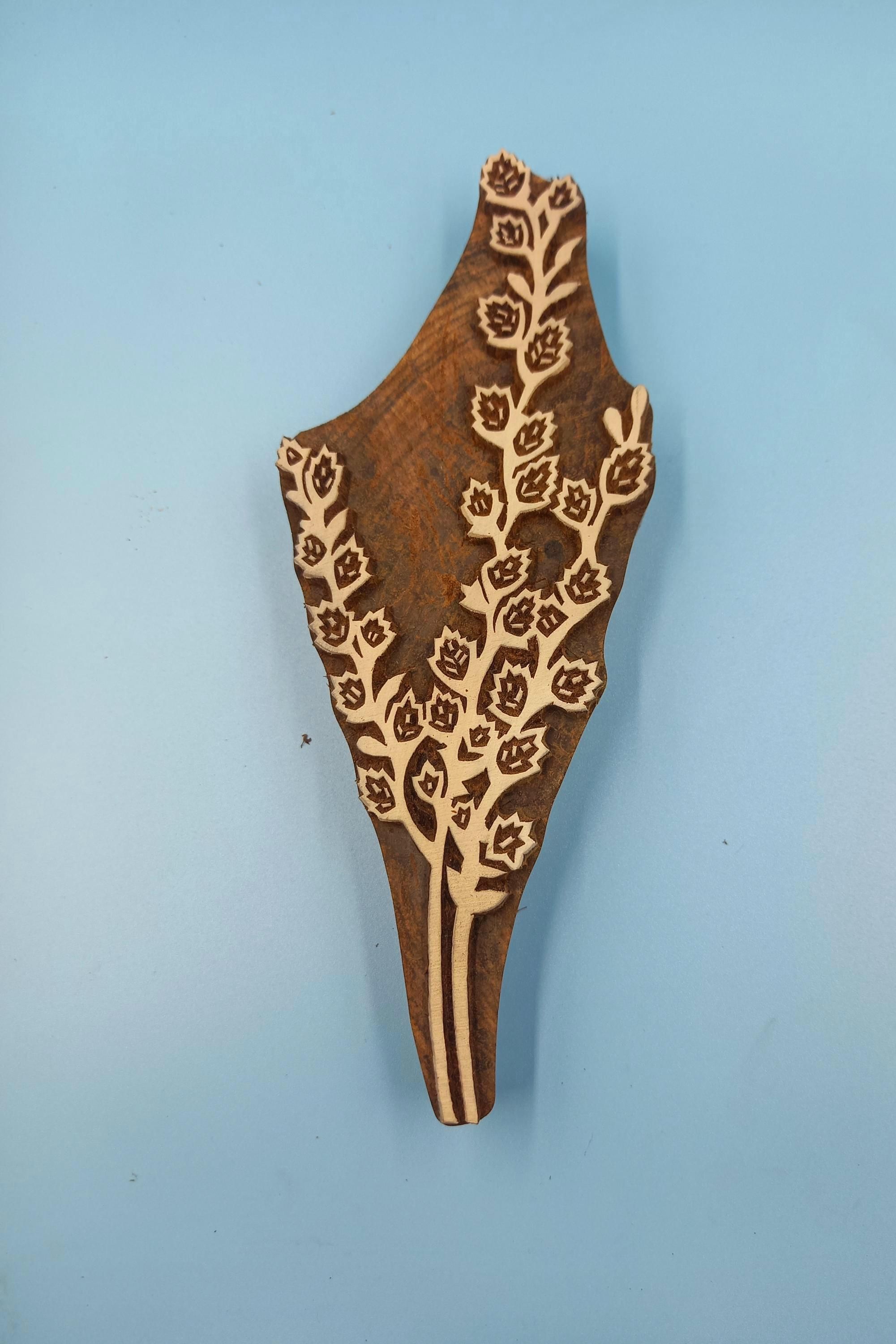 Farm Bush and Berries Wooden Printing Block Pottery Stamp, Batik Tjaps, Blaudruck stempel