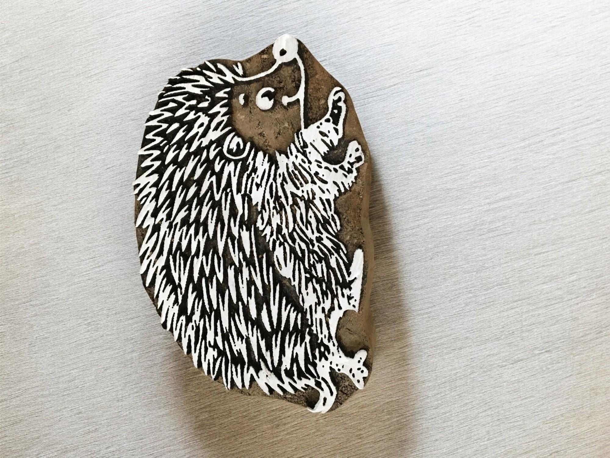 Hedgehog Wooden Stamp, Hand Carved Indian Printing Block