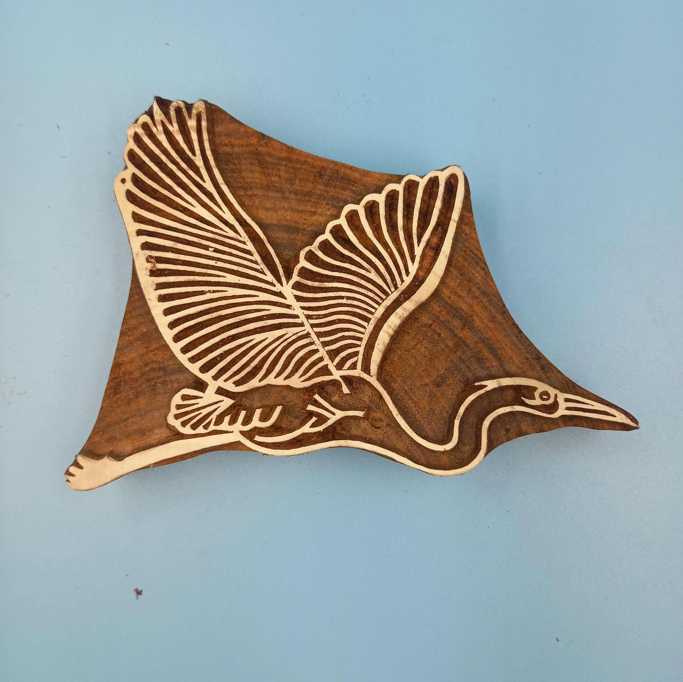 Flying Swan Wooden Printing Block Pottery Stamp, Batik Tjaps, Blaudruck stempel