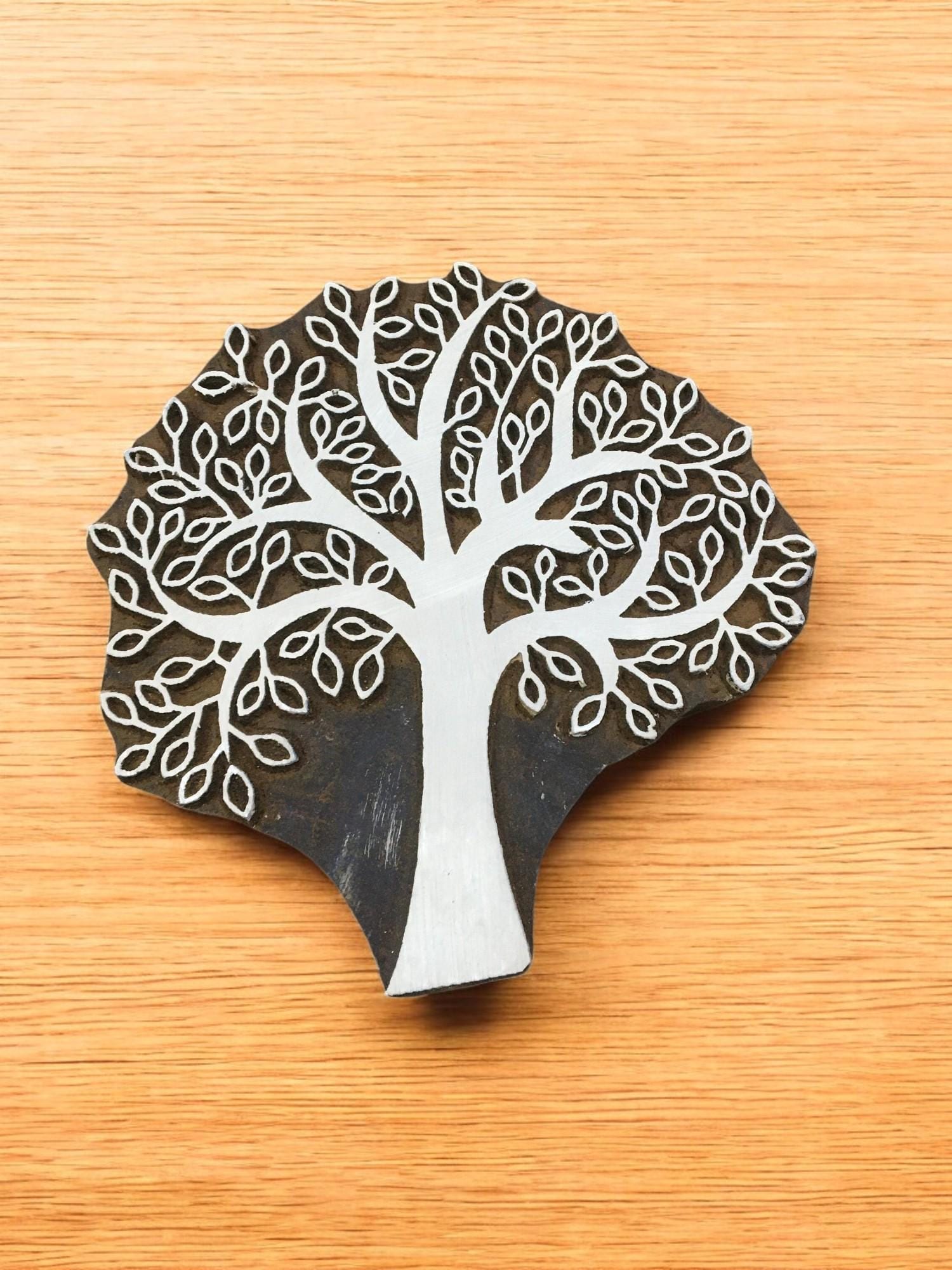 Spring Tree Wooden Printing Block – Hand Carved Floral Stamp