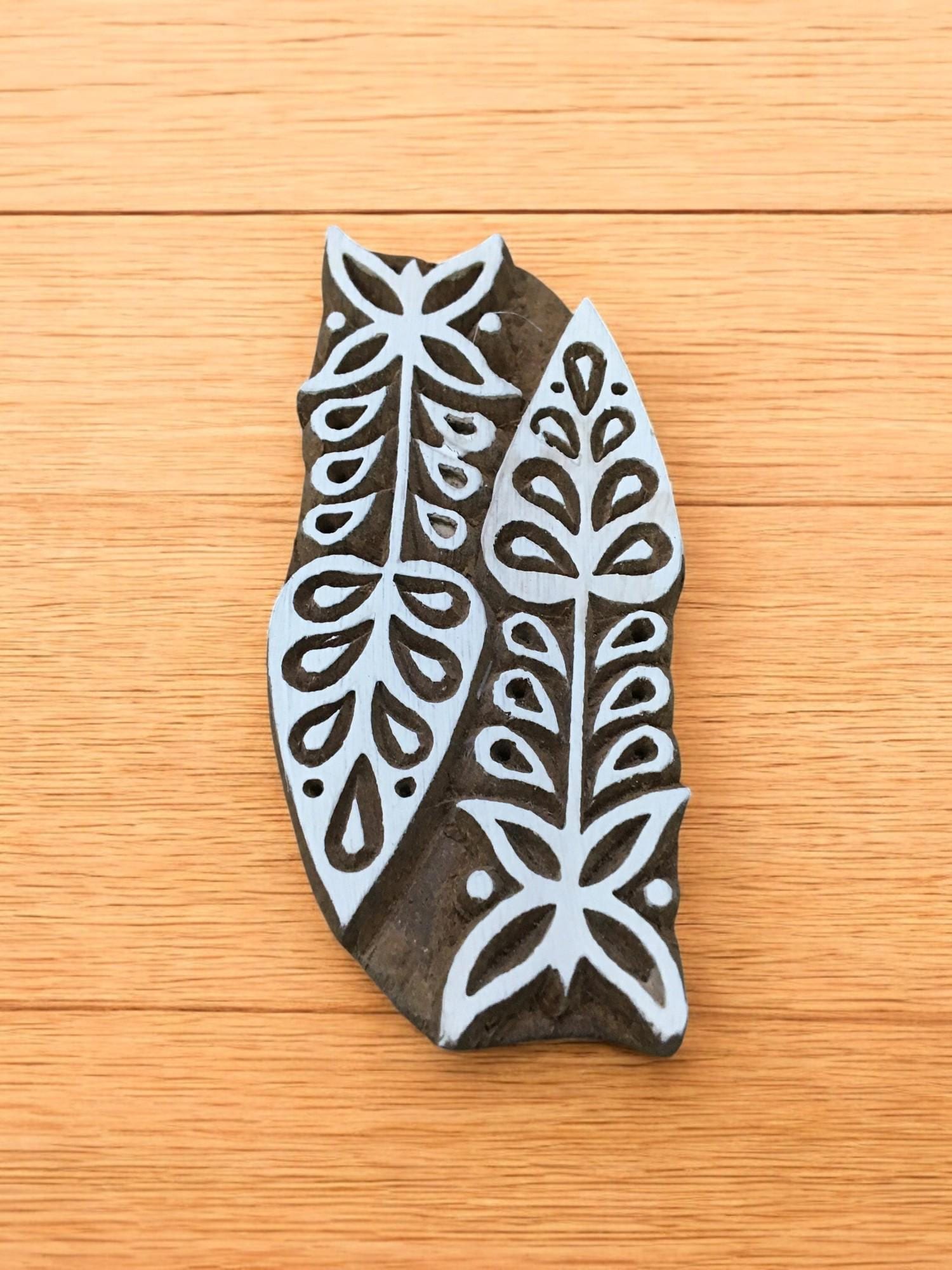 Fish Bones, hand carved Indian wood printing block; textile stamp; pottery stamp,