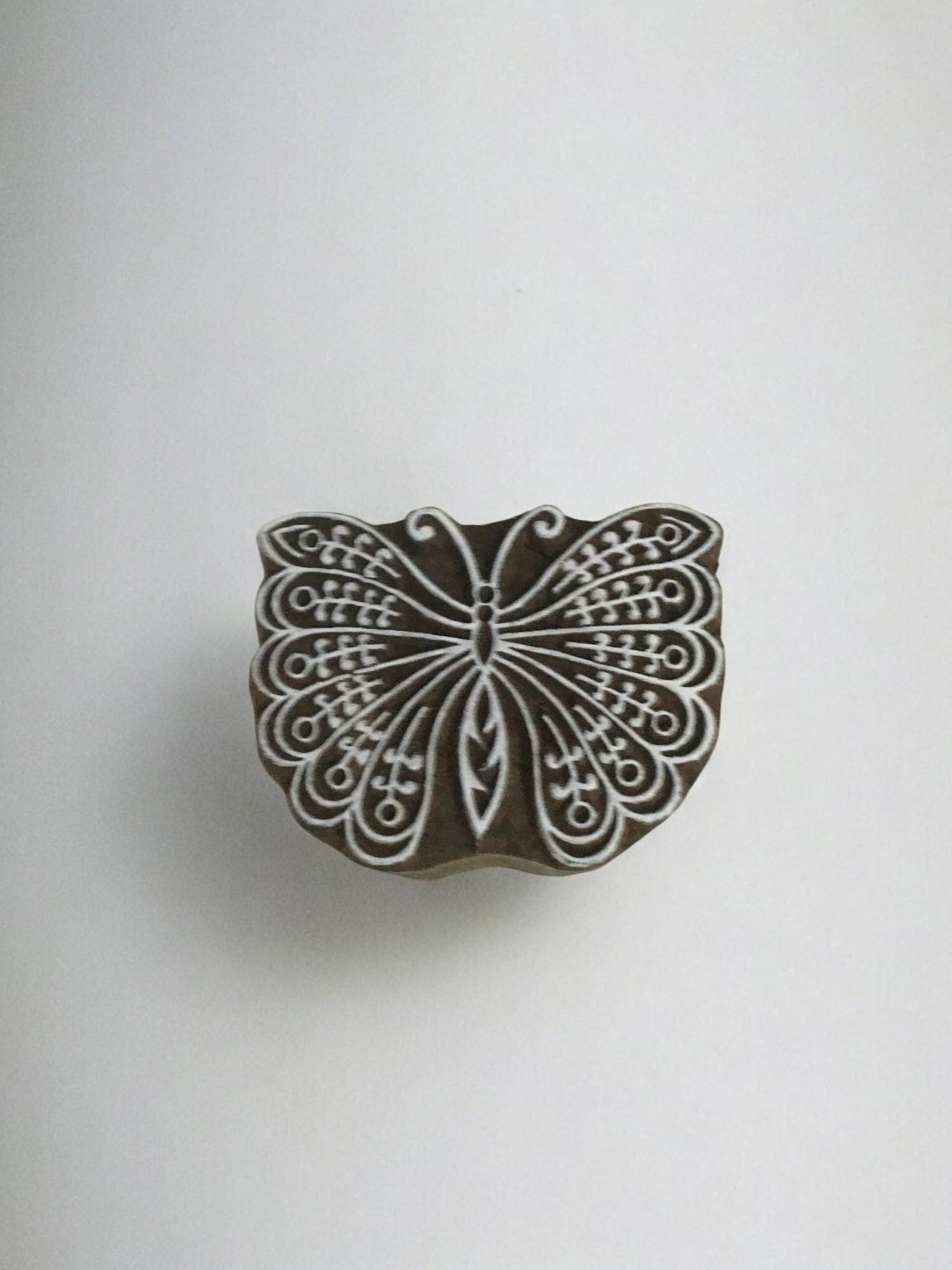 Fair Trade Butterfly Wood Block Print Stamp, Indian Textile Art