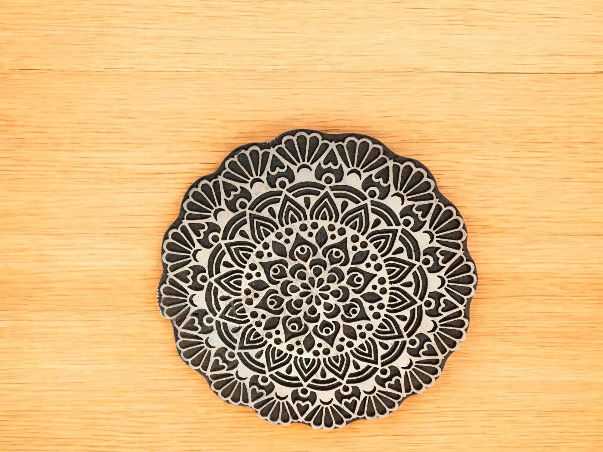 Floral Mandala Wood Stamp - Teak Pottery, Textile Printing Block
