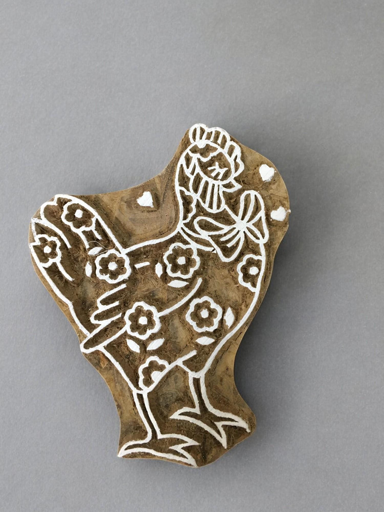 Family Of Hen  hand carved Indian wood printing block; textile stamp; pottery stamp,