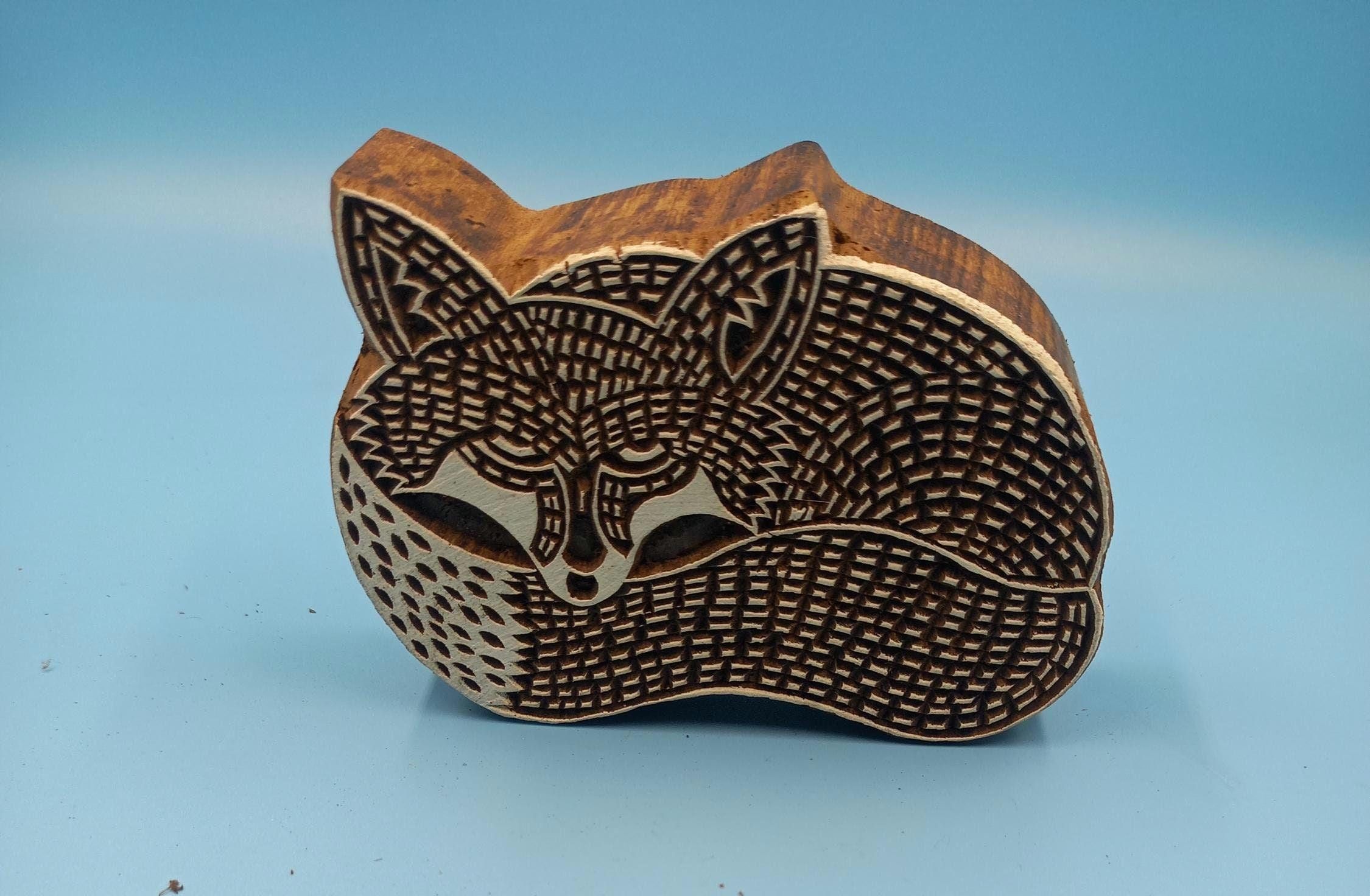 Silent Sitting Fox Wooden Printing Block Pottery Stamp, Batik Tjaps, Blaudruck stempel