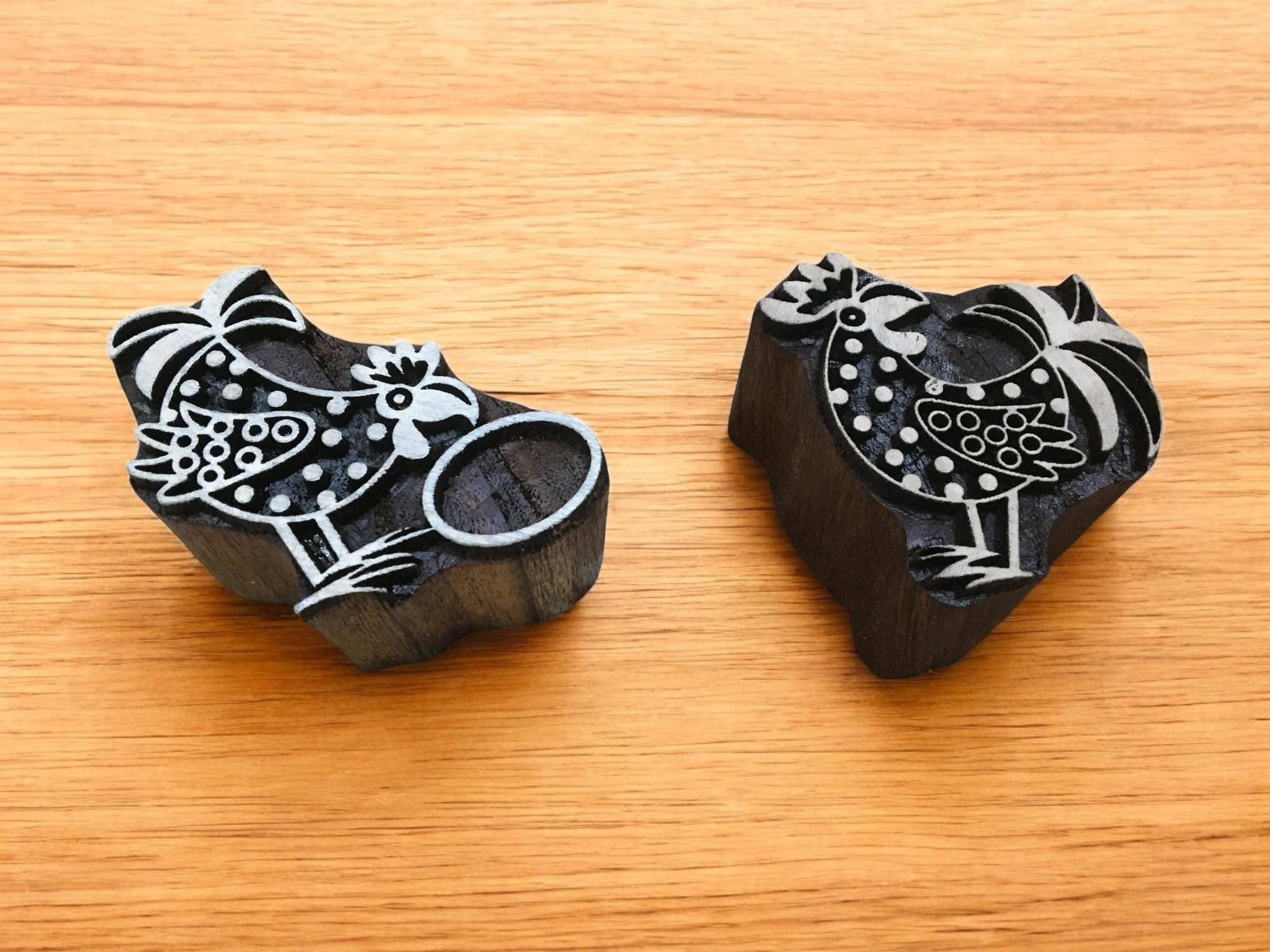 Chicken Wooden Printing Block, Hand Carved Indian Stamp