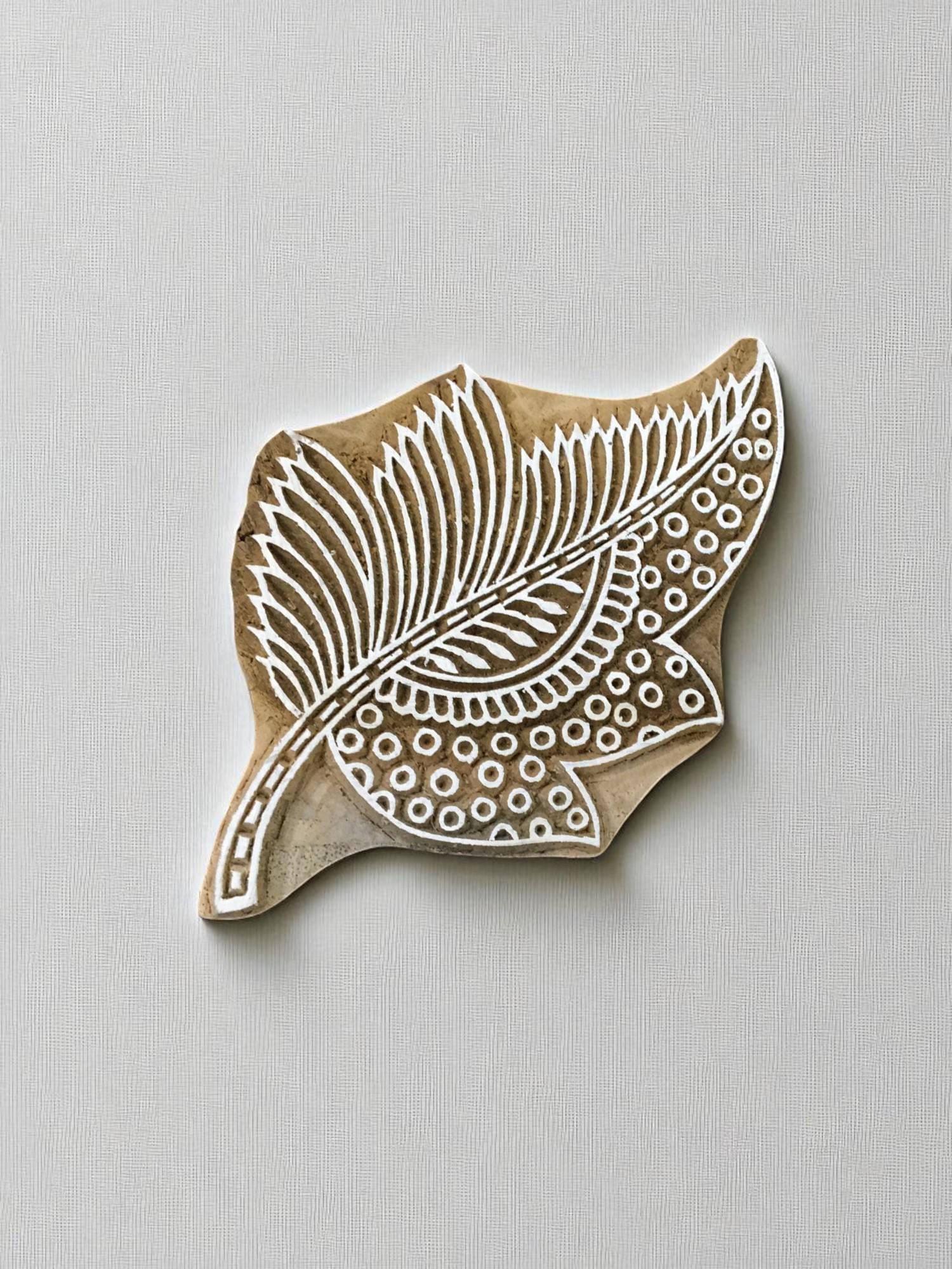 Detailed Stylized Leaf  hand carved Indian wood printing block; textile stamp; pottery stamp,