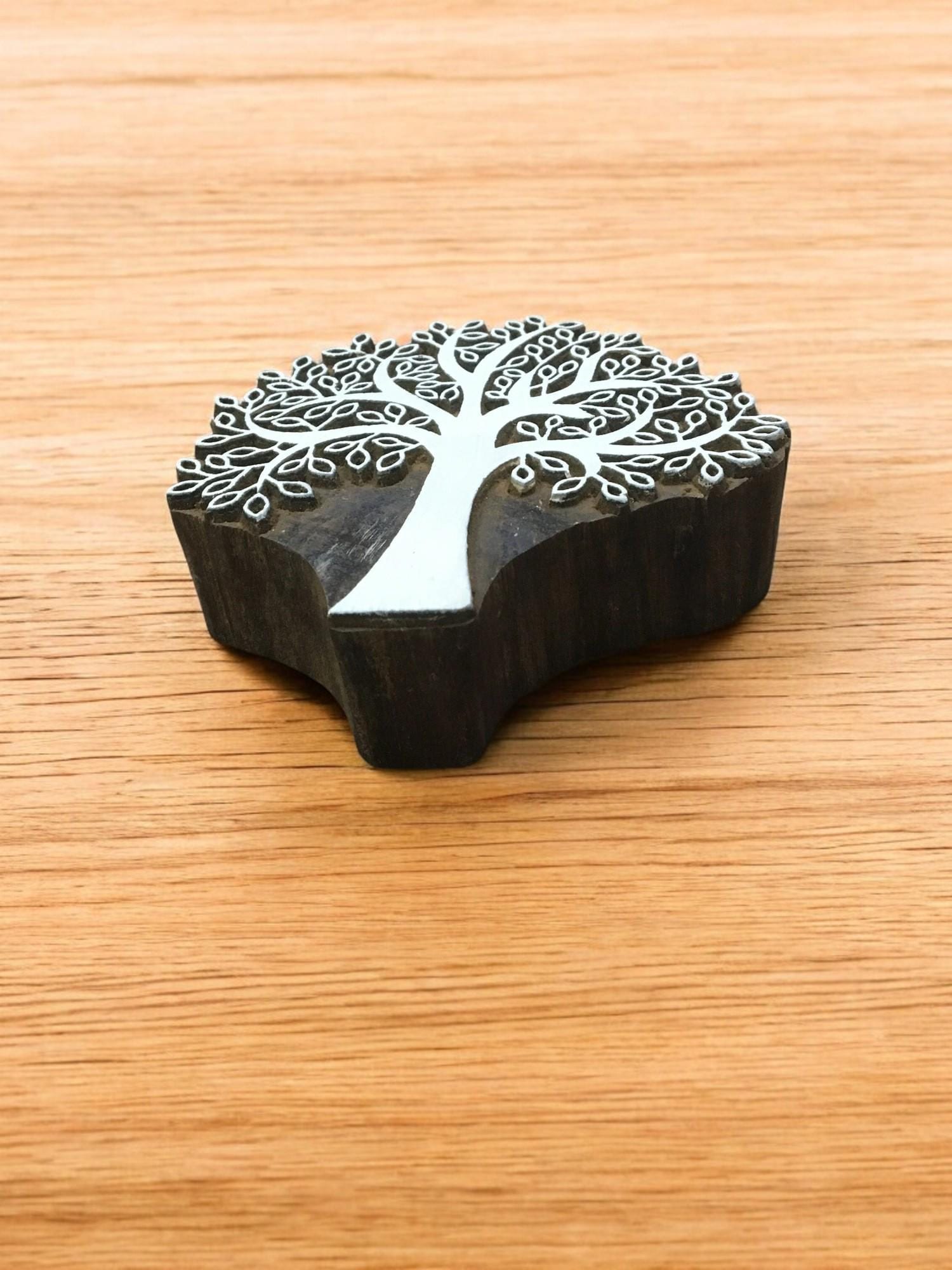 Spring Tree Wooden Printing Block – Hand Carved Floral Stamp