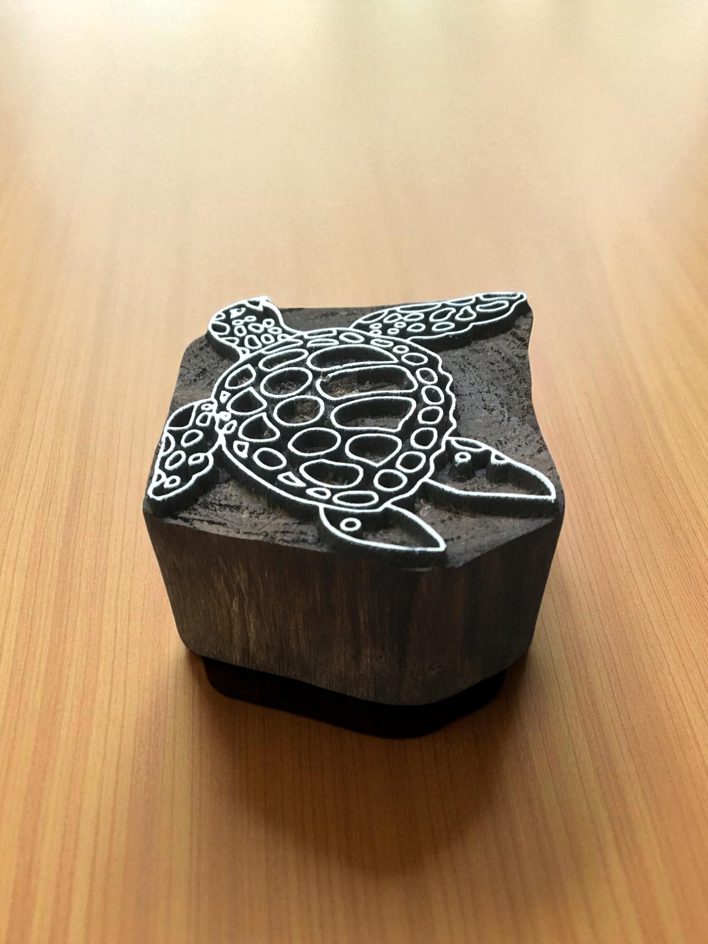 Turtle Wood Stamp, Hand Carved Indian Printing Block