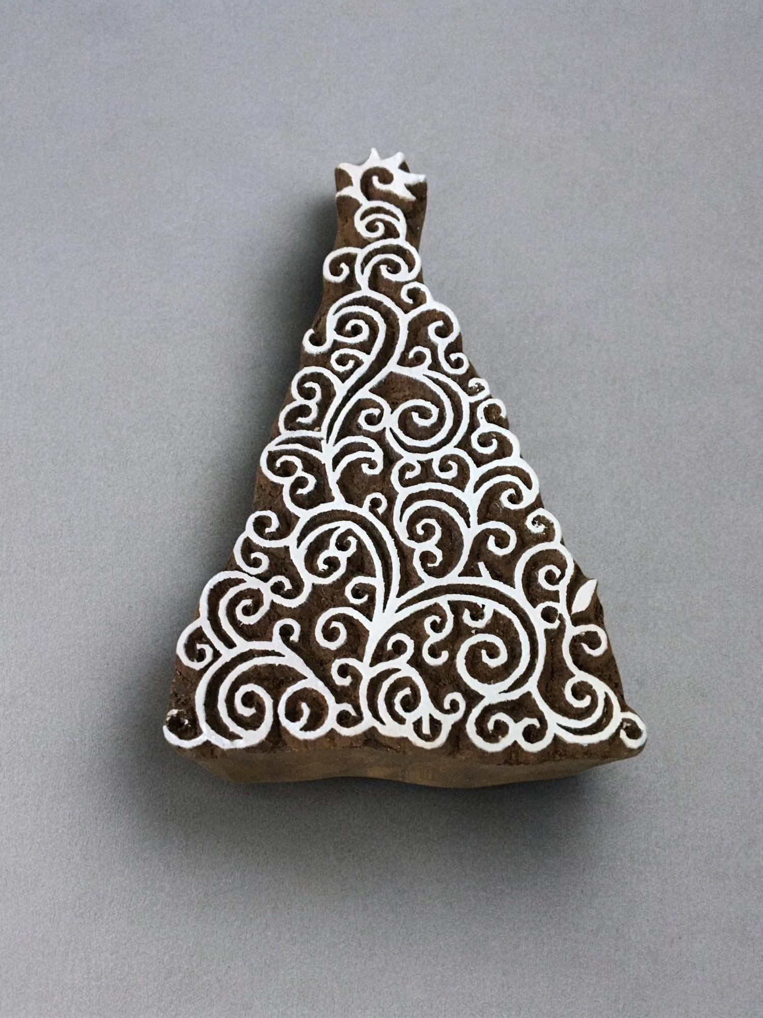 Oriental Christmas Tree,  hand carved Indian wood printing block; textile stamp; pottery stamp,