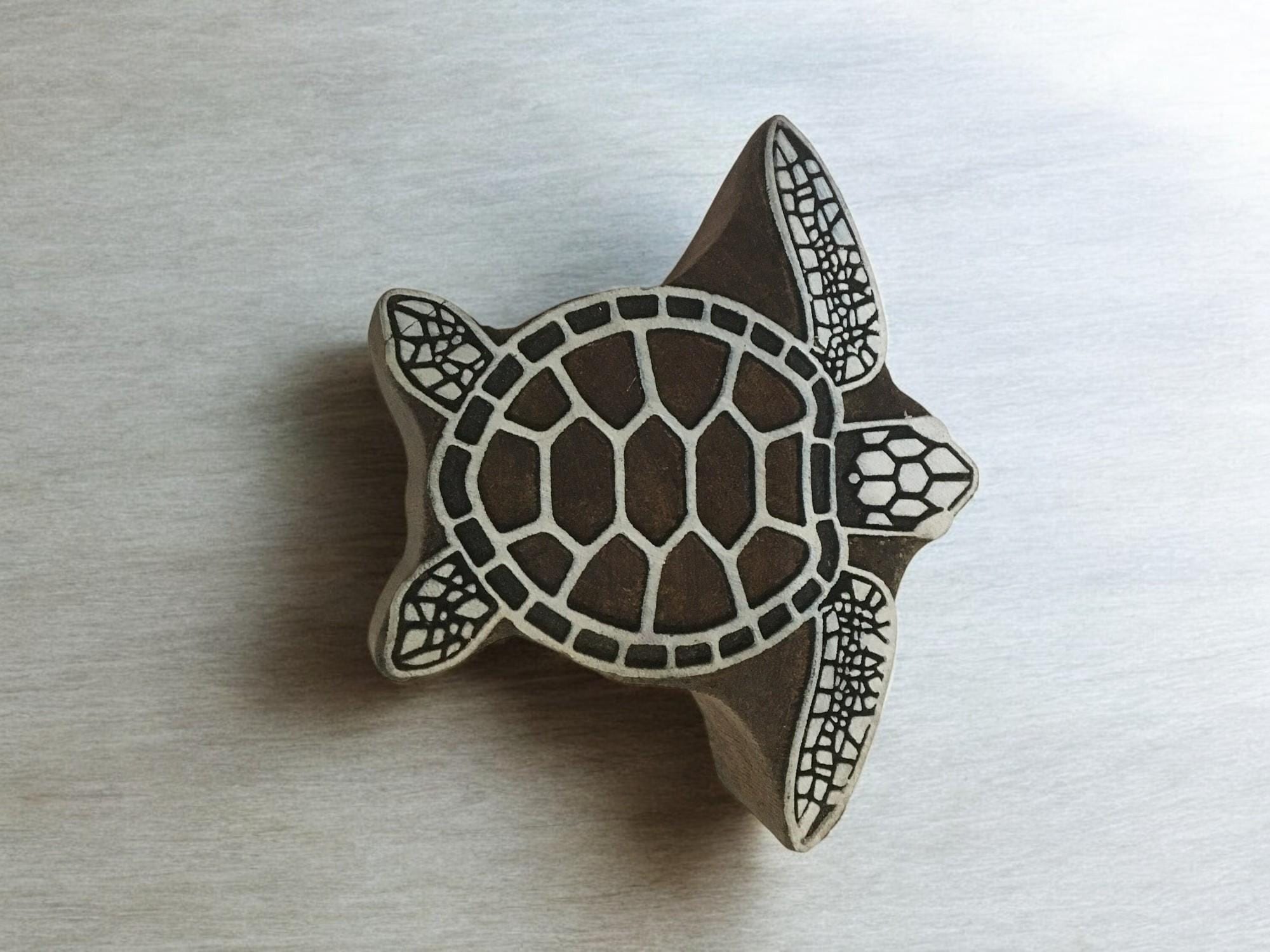 Hand Carved Turtle Stamp, Indian Rosewood Printing Block