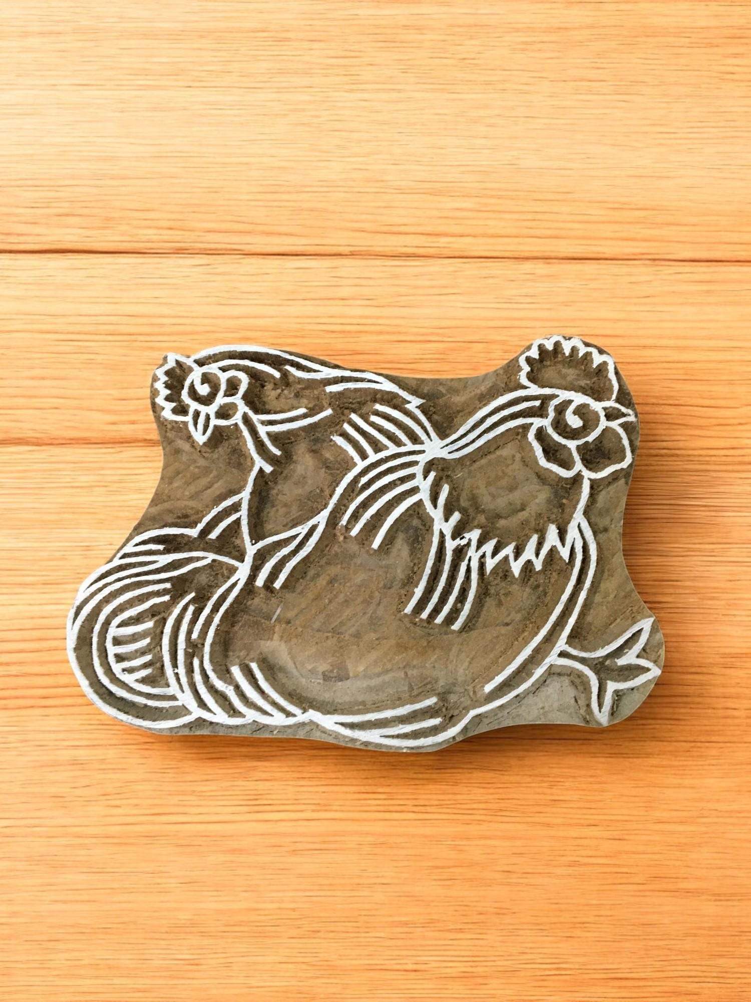 Hen, Cock & Egg Basket Wooden Printing Blocks, Textile Pottery Stamps