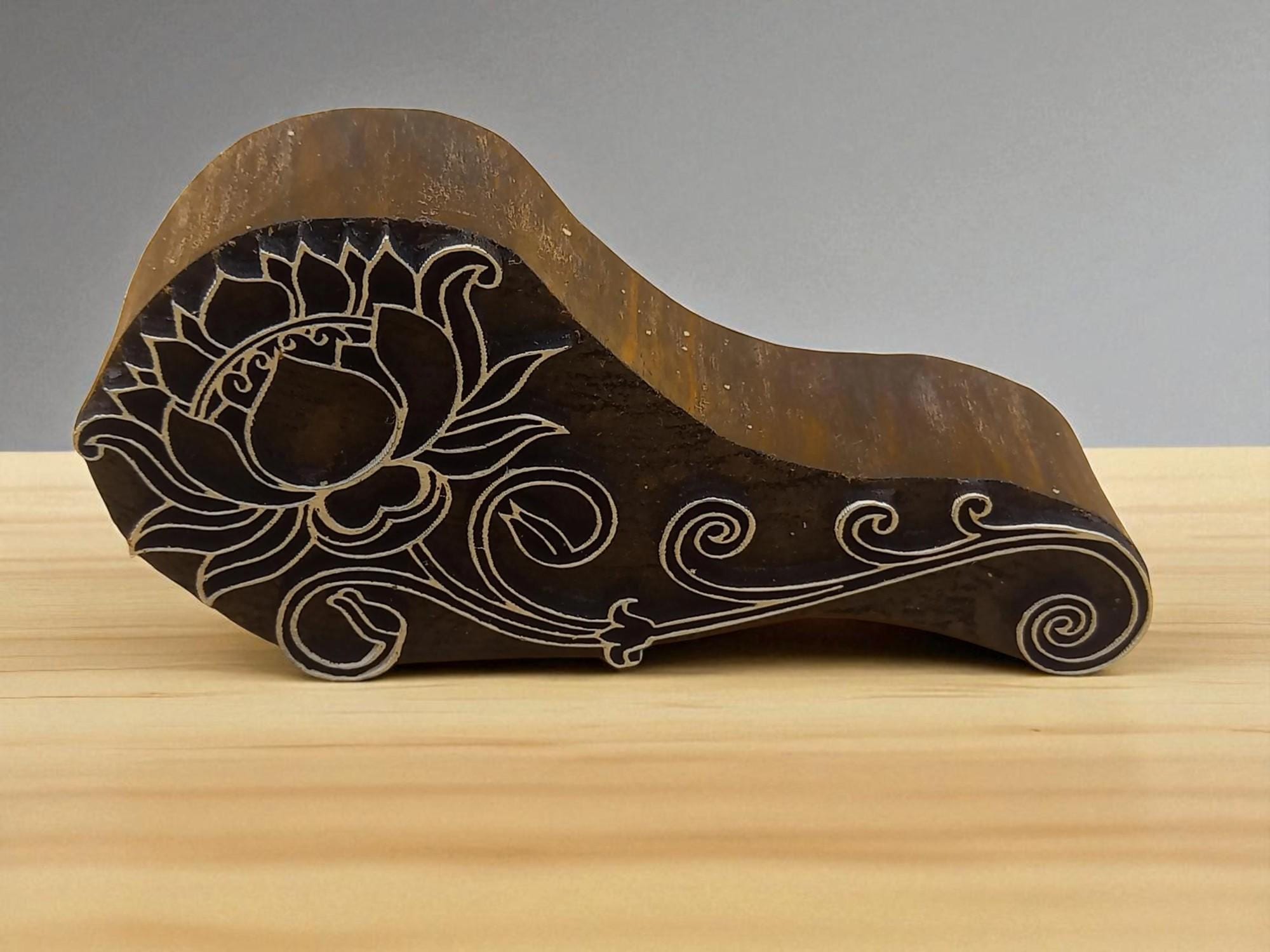 Stylish Lotus hand carved Indian wood printing block; textile stamp; pottery stamp,