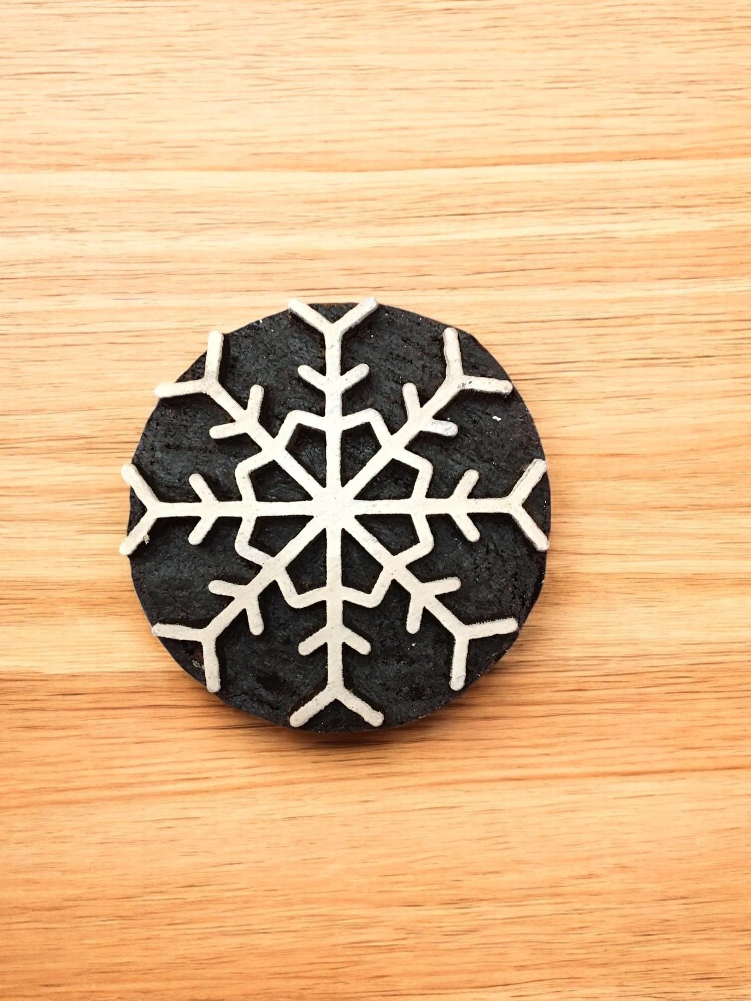 Snowflake Motif Wood Block Stamp Set, Hand Carved Textile Printing, 10 Piece