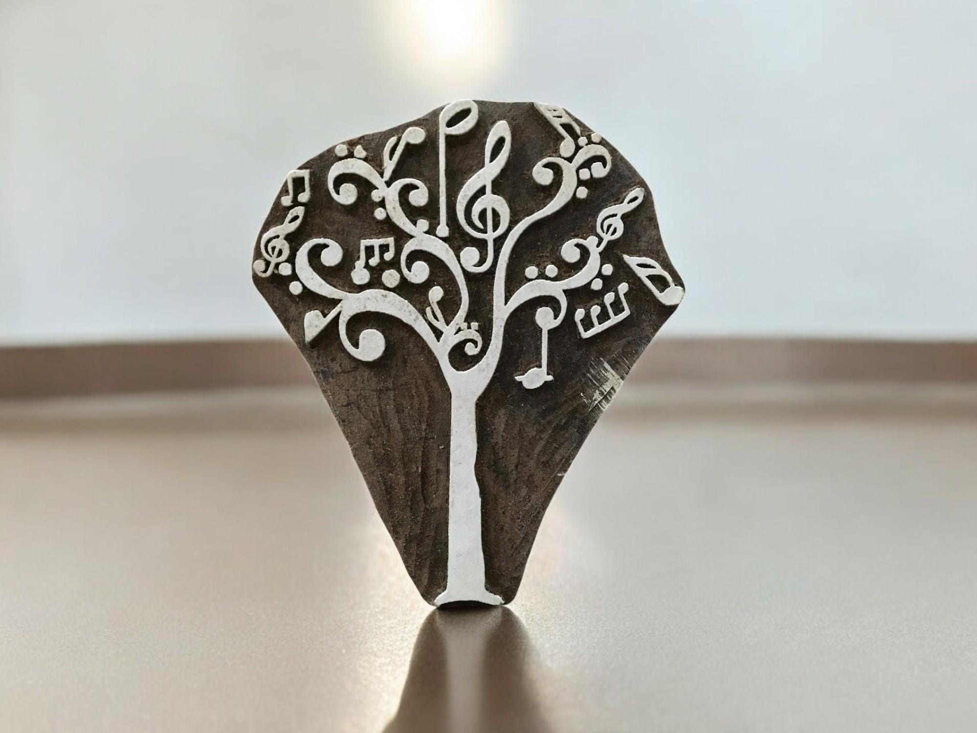 Singing Tree,  hand carved Indian wood printing block; textile stamp; pottery stamp,