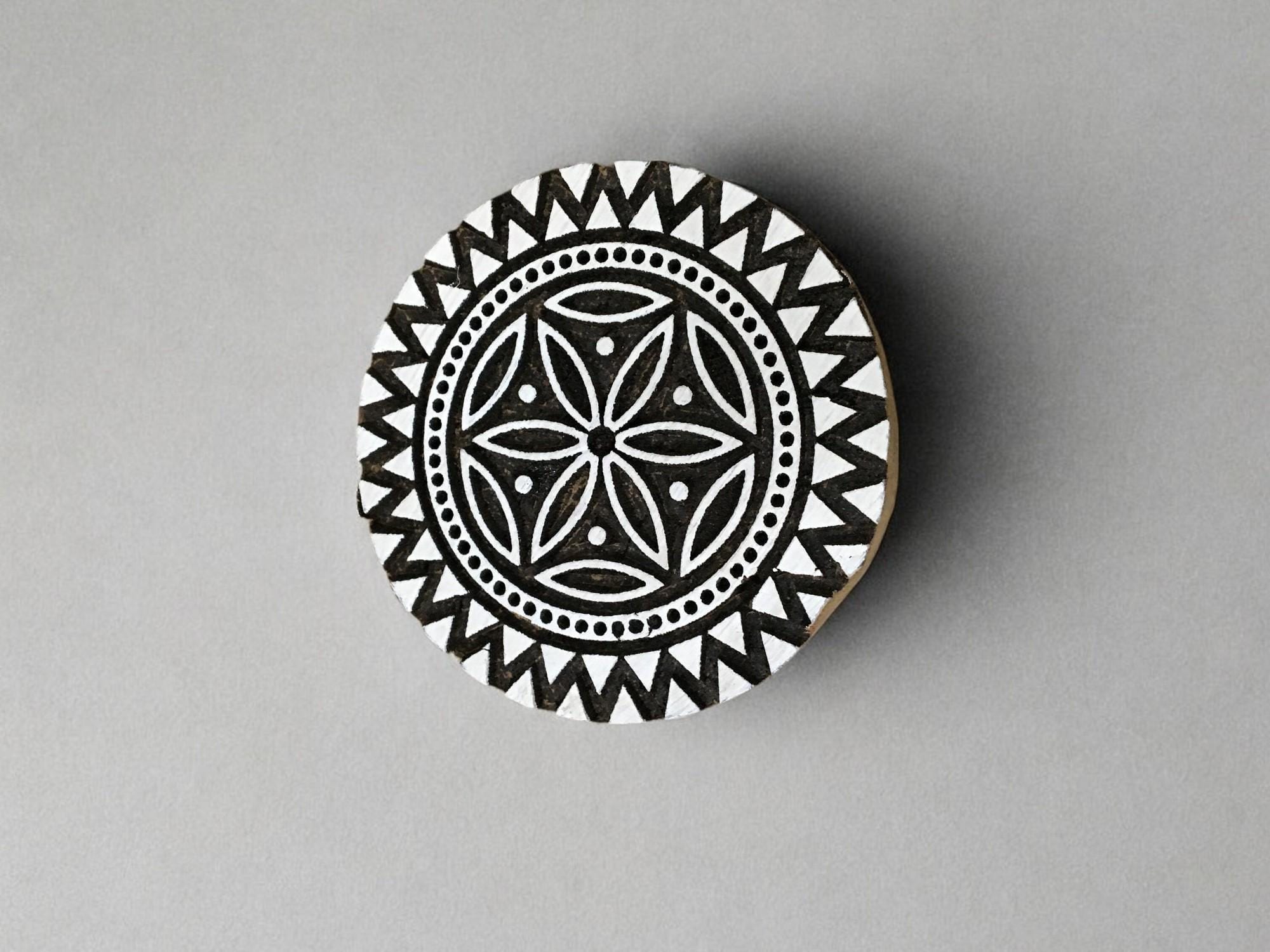 A Mandala,  hand carved Indian wood printing block; textile stamp; pottery stamp,