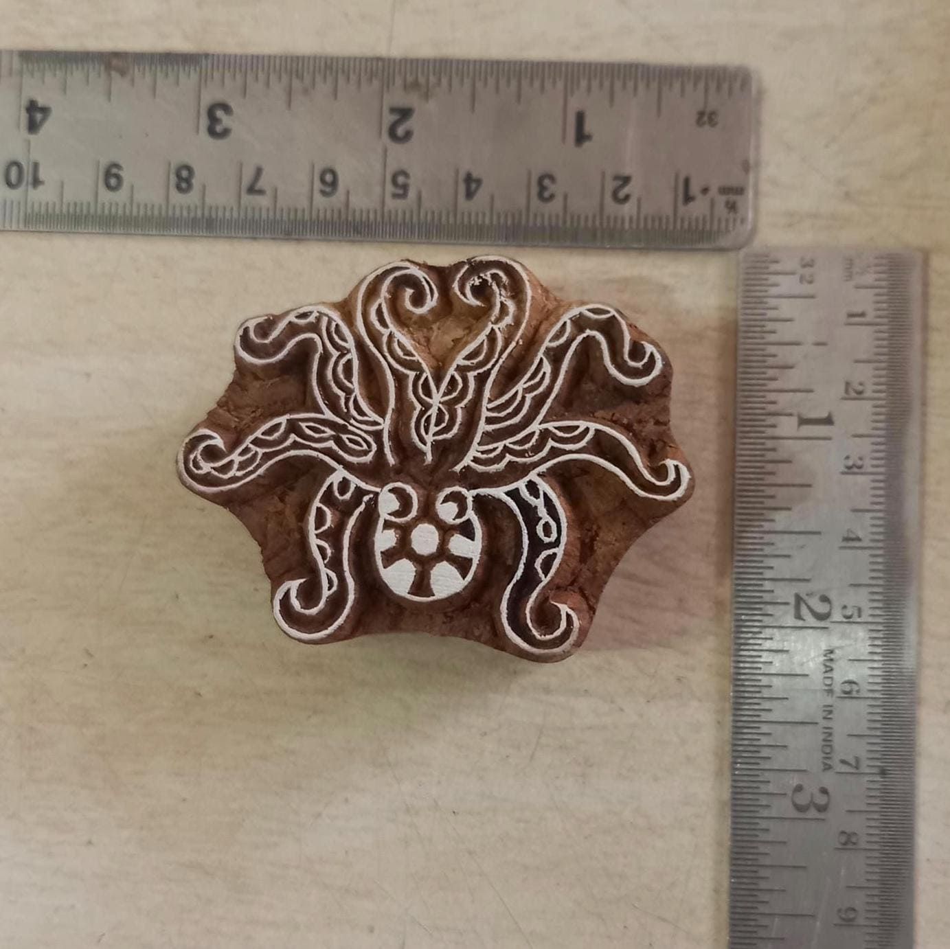 Zentangle Octopus Wooden Printing Block Pottery Stamp, Batik Tjaps, Blaudruck stempel