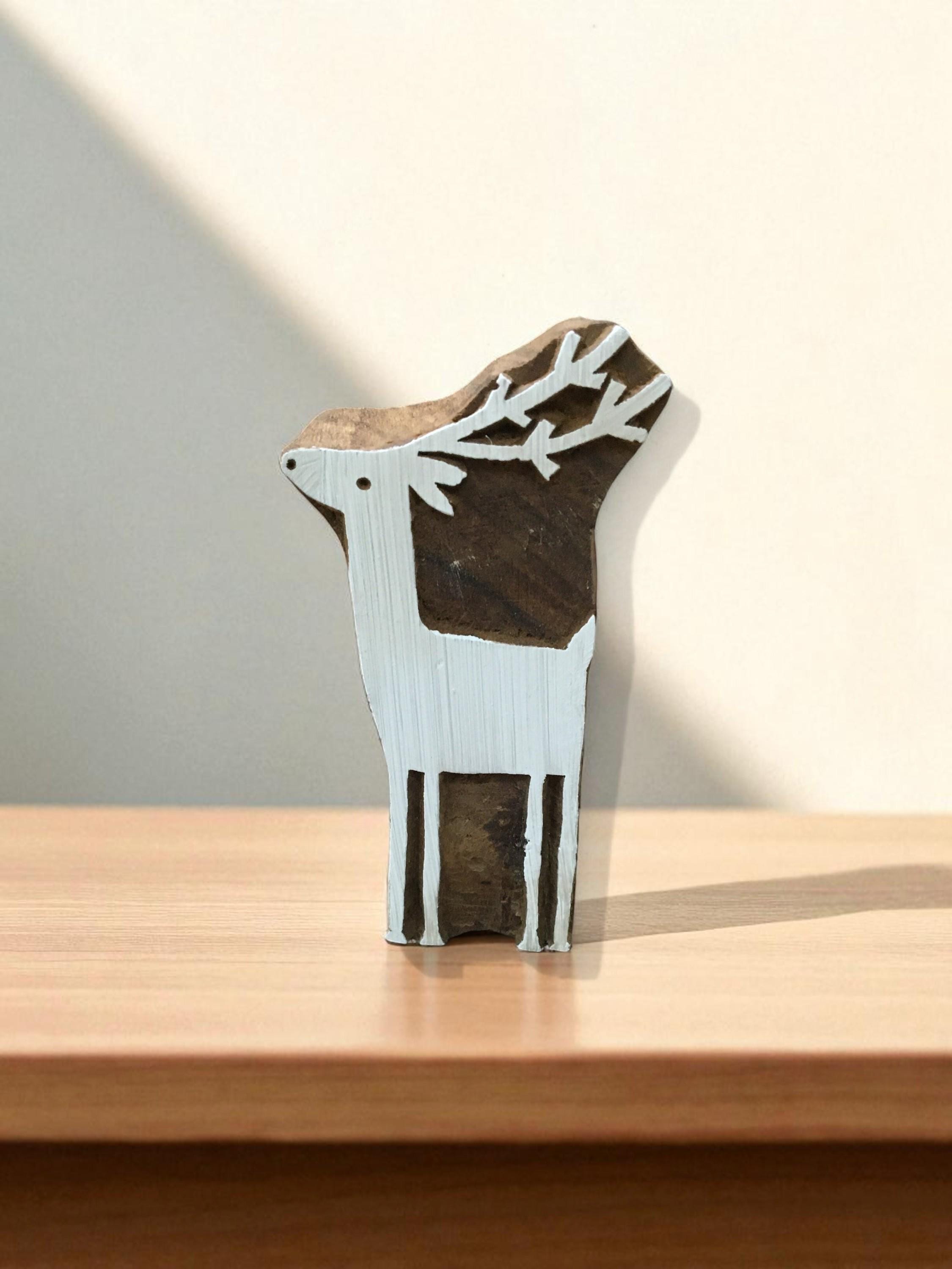 Solid Standing Deer, hand carved Indian wood printing block; textile stamp; pottery stamp,