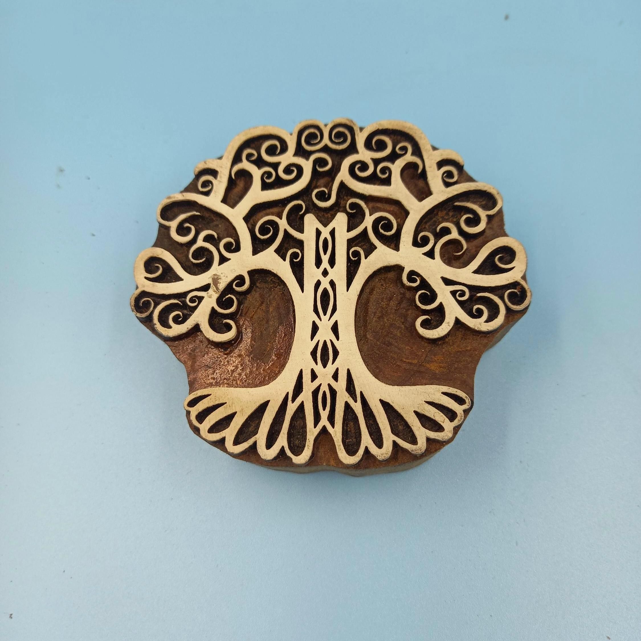 Celtic Tree Wooden Printing Block, Pottery Stamp (10x10cm)