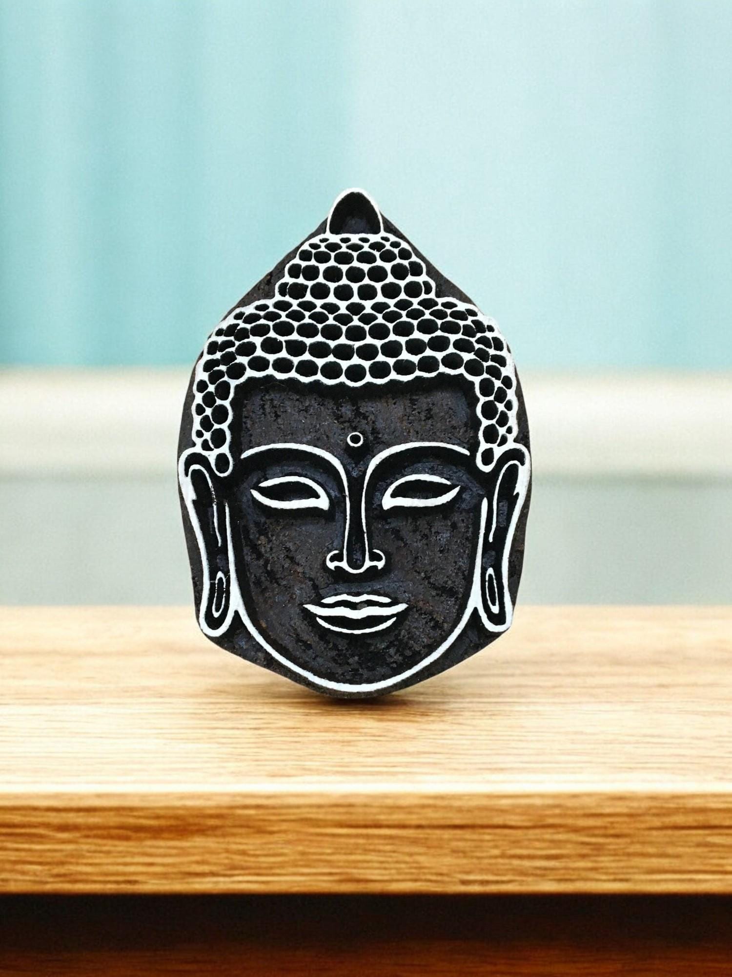 Hand Carved Buddha Head Wood Stamp, Indian Textile Block