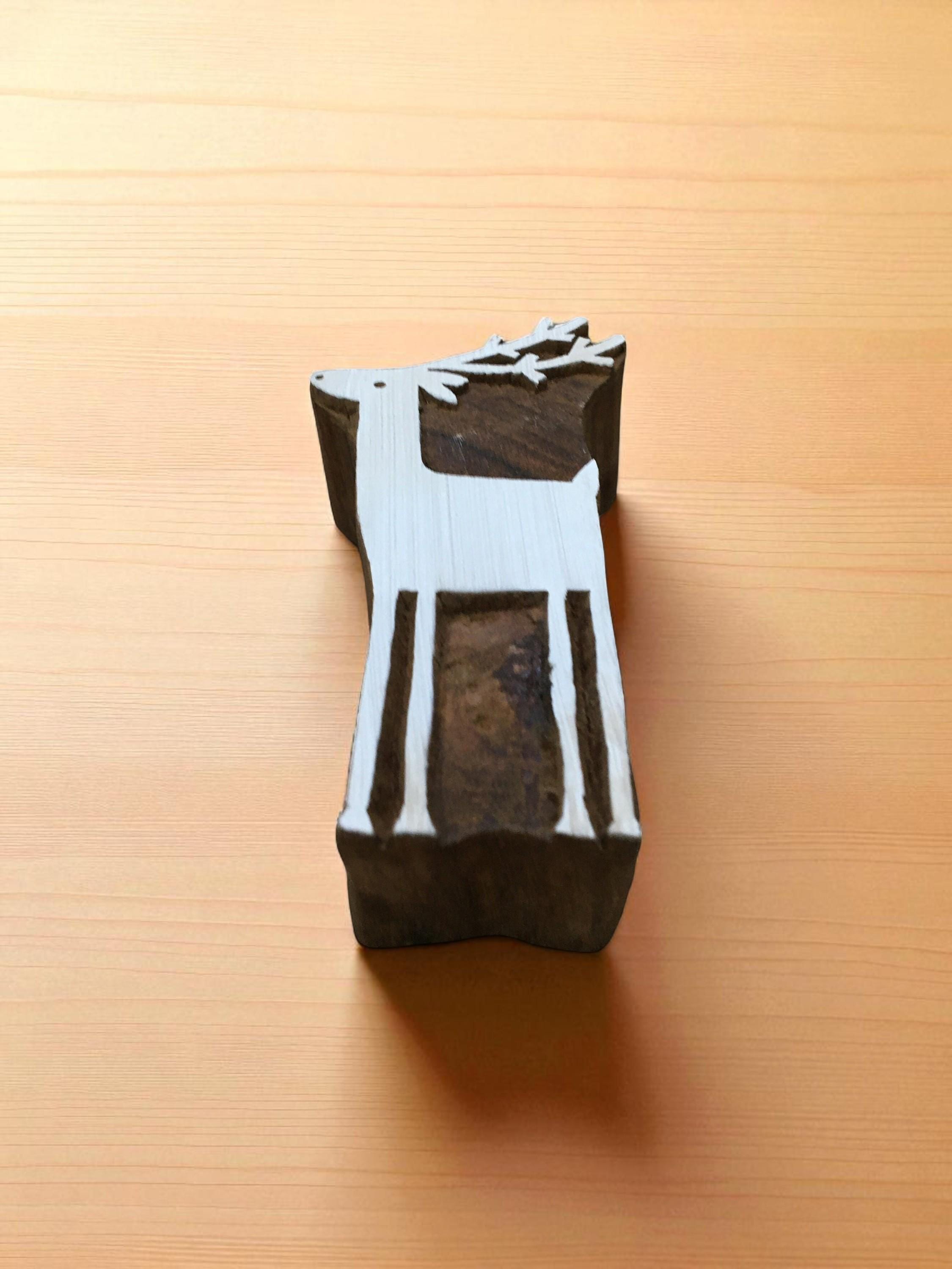 Solid Standing Deer, hand carved Indian wood printing block; textile stamp; pottery stamp,