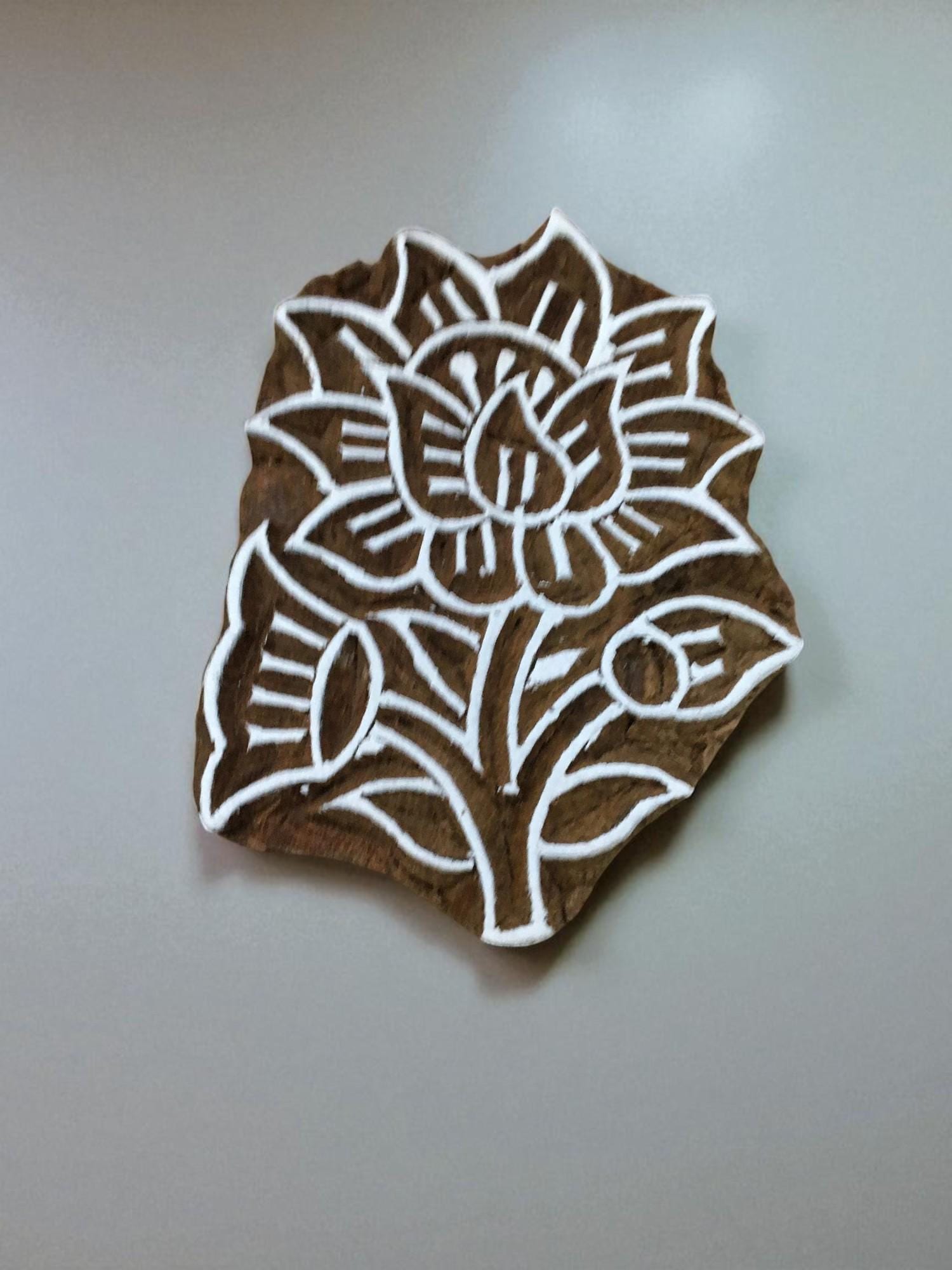 Hand Carved Lotus Wood Block Stamp, Textile Printing (5x4 cm)