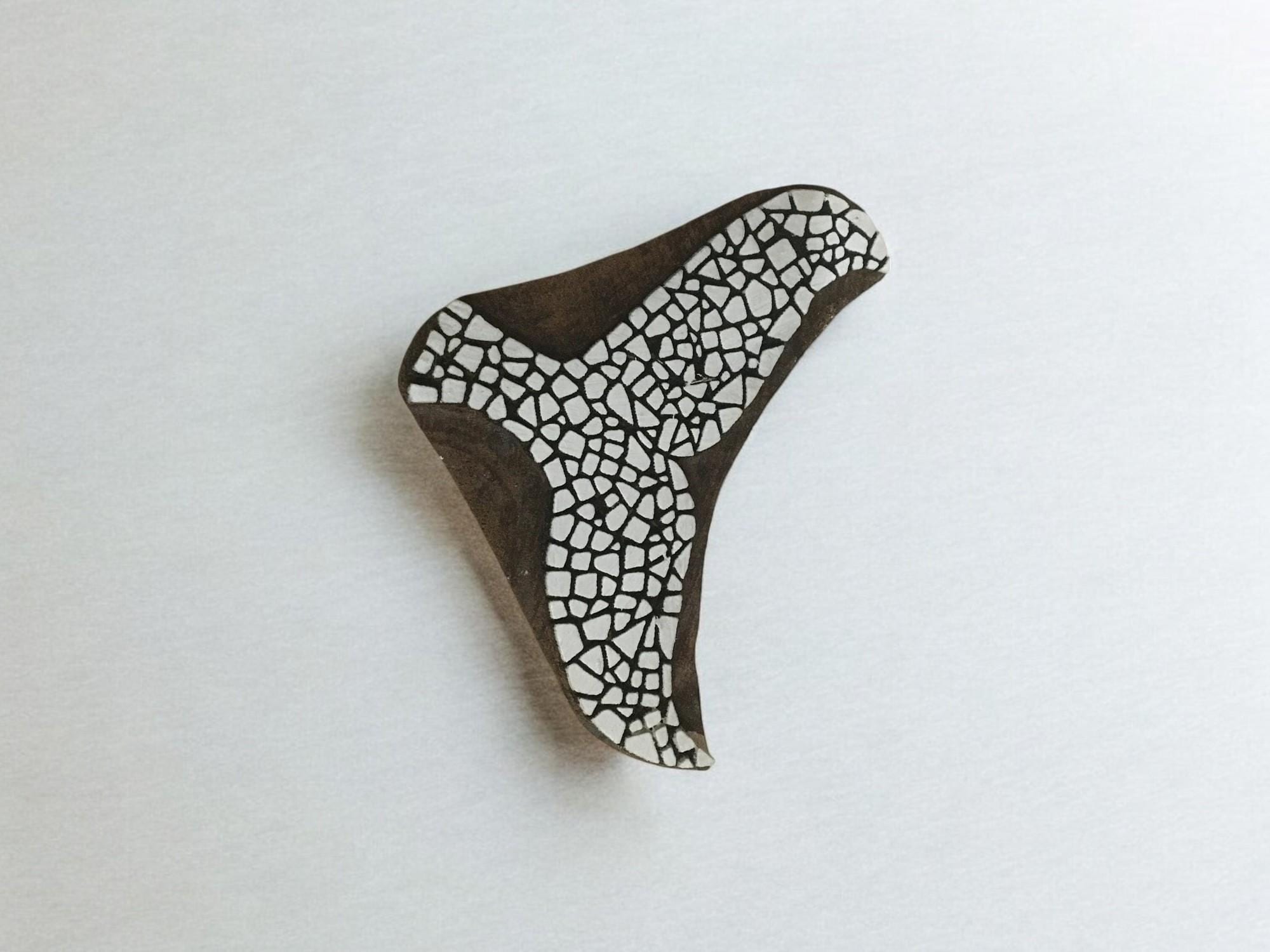 Fair Trade whale tail Carved Indian Wooden Printing Block Stamp tjaps, pottery stamps