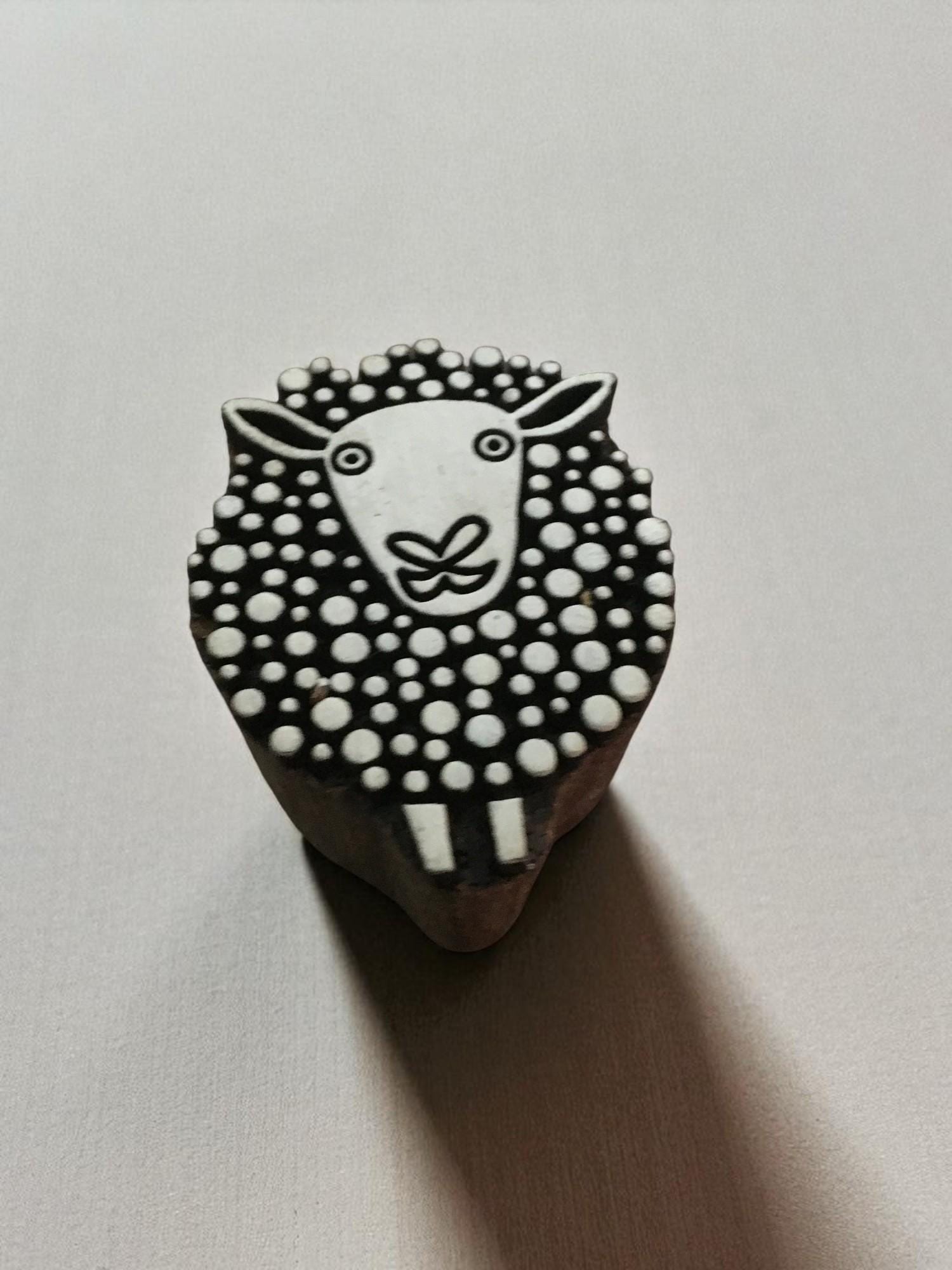 Hand Carved Dotty Sheep Wood Block Stamp: Indian Textile Printing