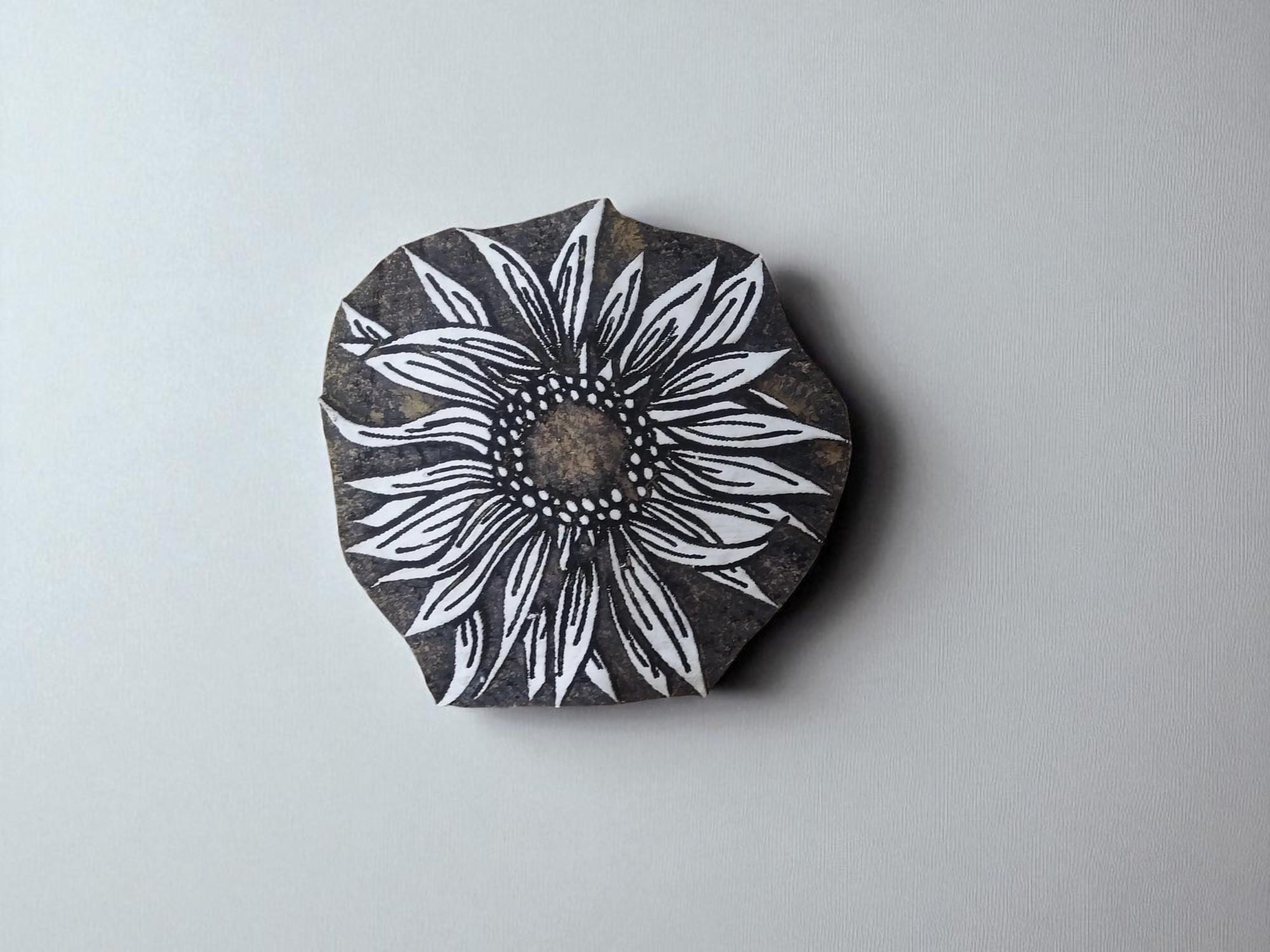 Sunflower Outline,  hand carved Indian wood printing block; textile stamp; pottery stamp,