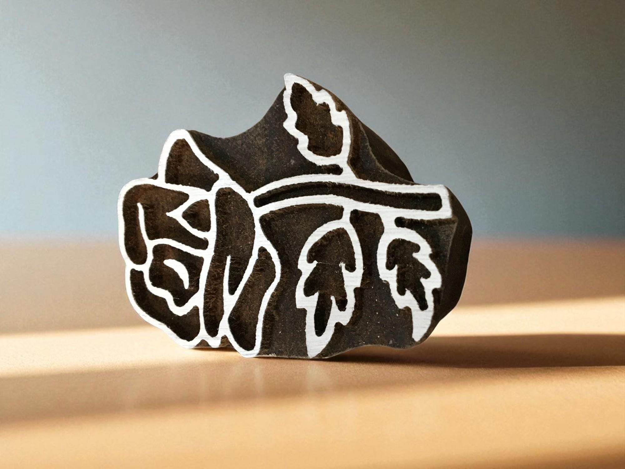 A Outline Rose  hand carved Indian wood printing block; textile stamp; pottery stamp,