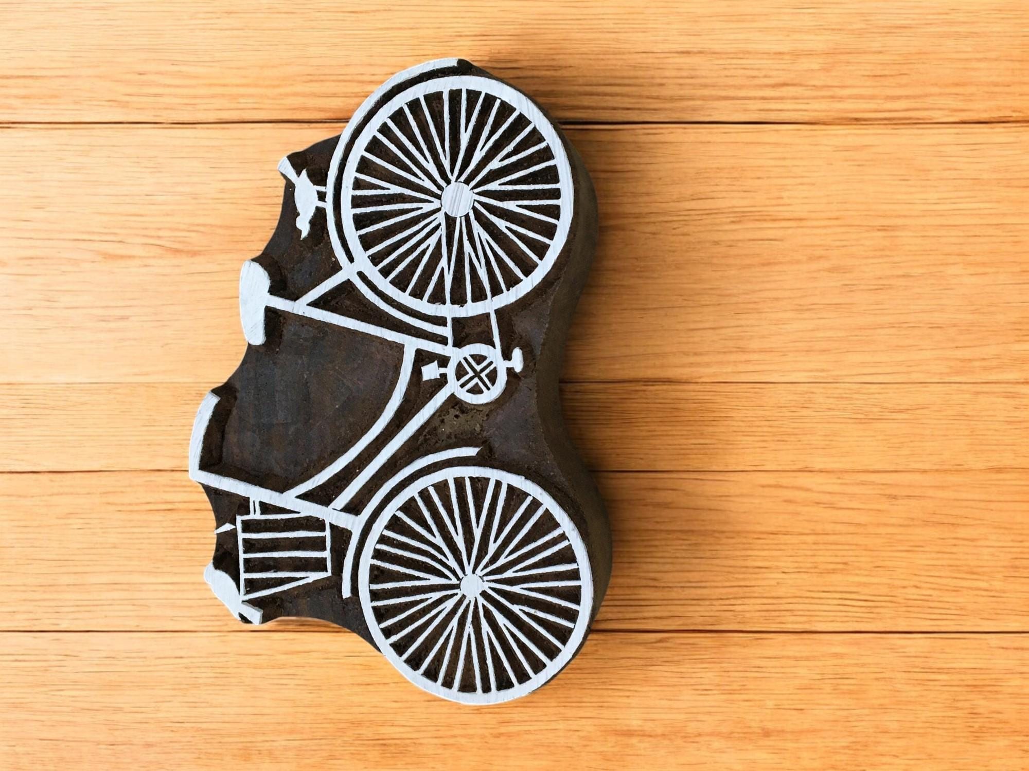Indian Wooden Printing Block: Bicycle Design, Pottery Stamp